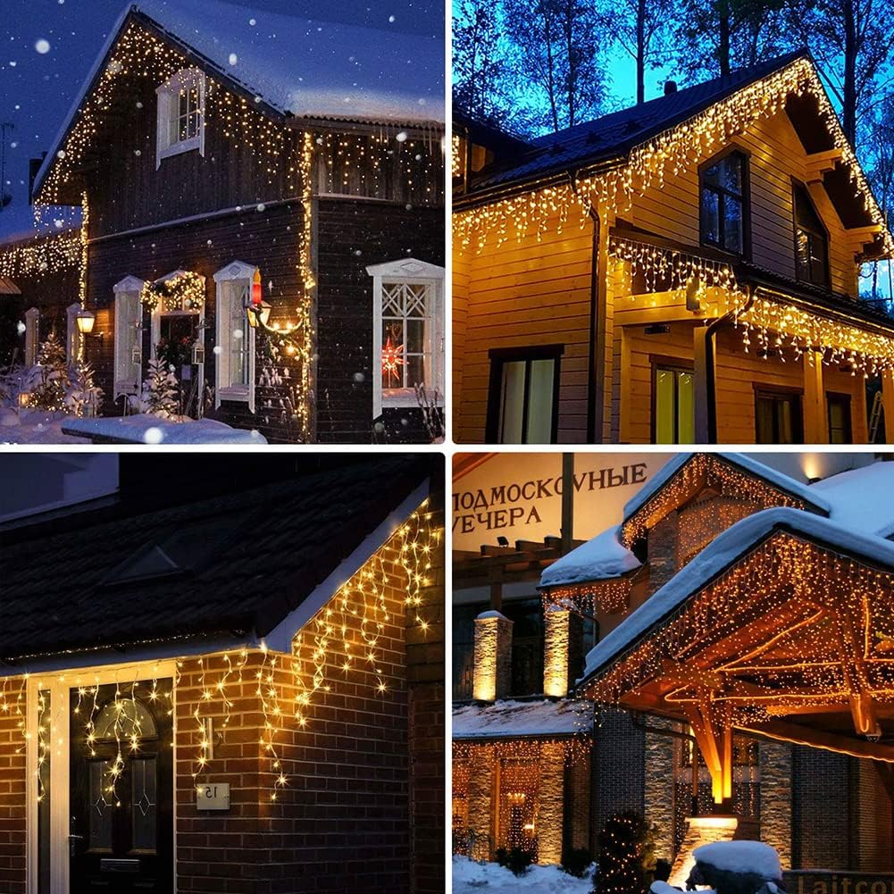 300L LED Icicle Lights, Warm White Window Curtain Lights,8 Modes with 