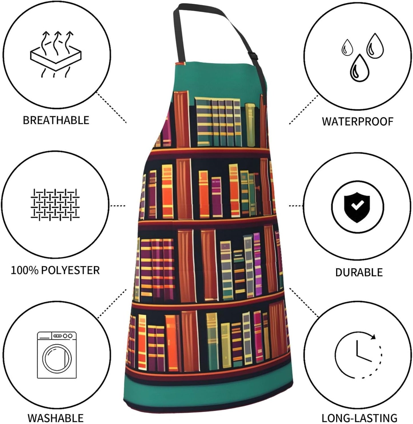Library Bookshelf print Waterproof apron with pocket adjustable cooking apron for adult kitchen bibs to bake