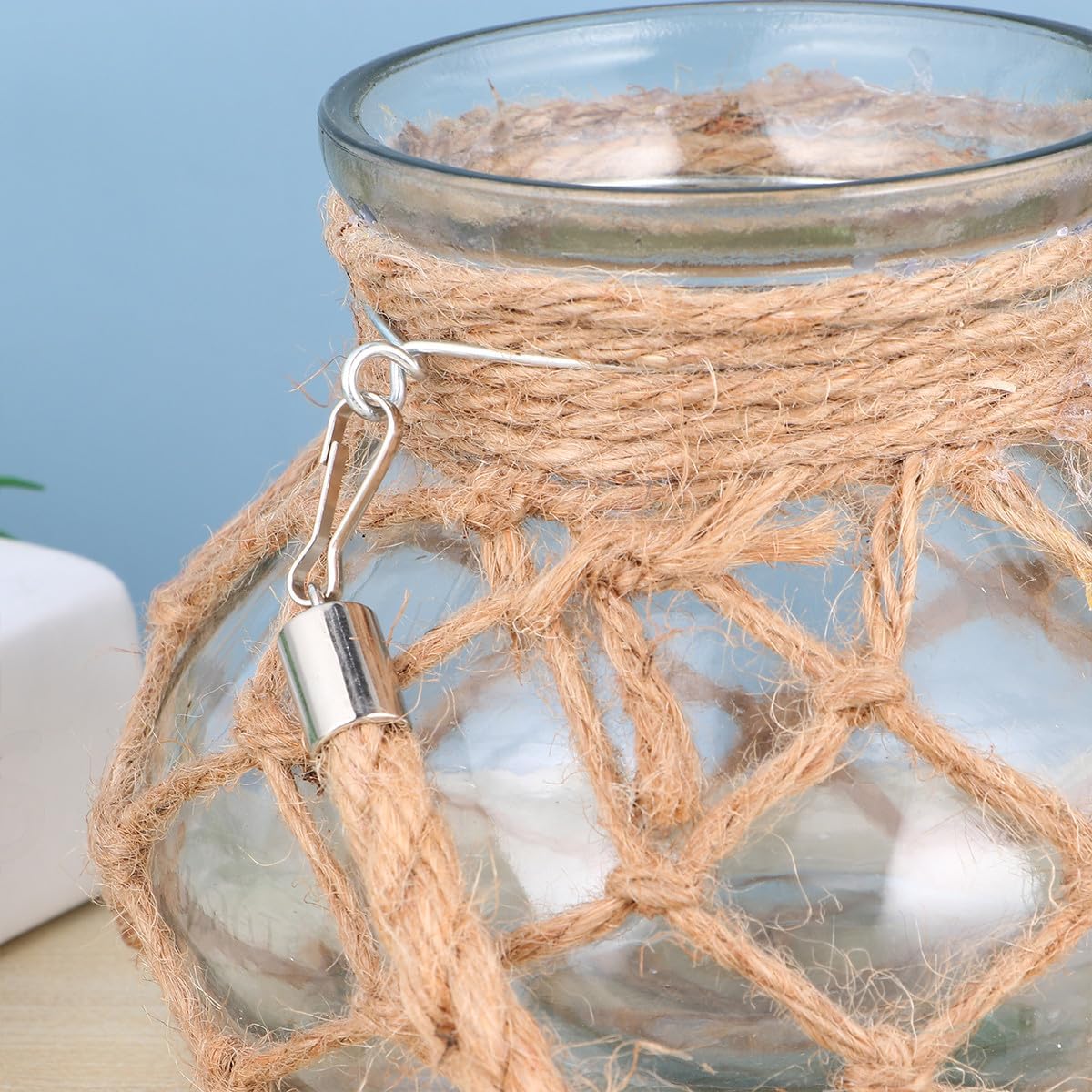 Glass Rope Net Vase Hydroponic Planter Gourd Shape Medium Size Flowerp