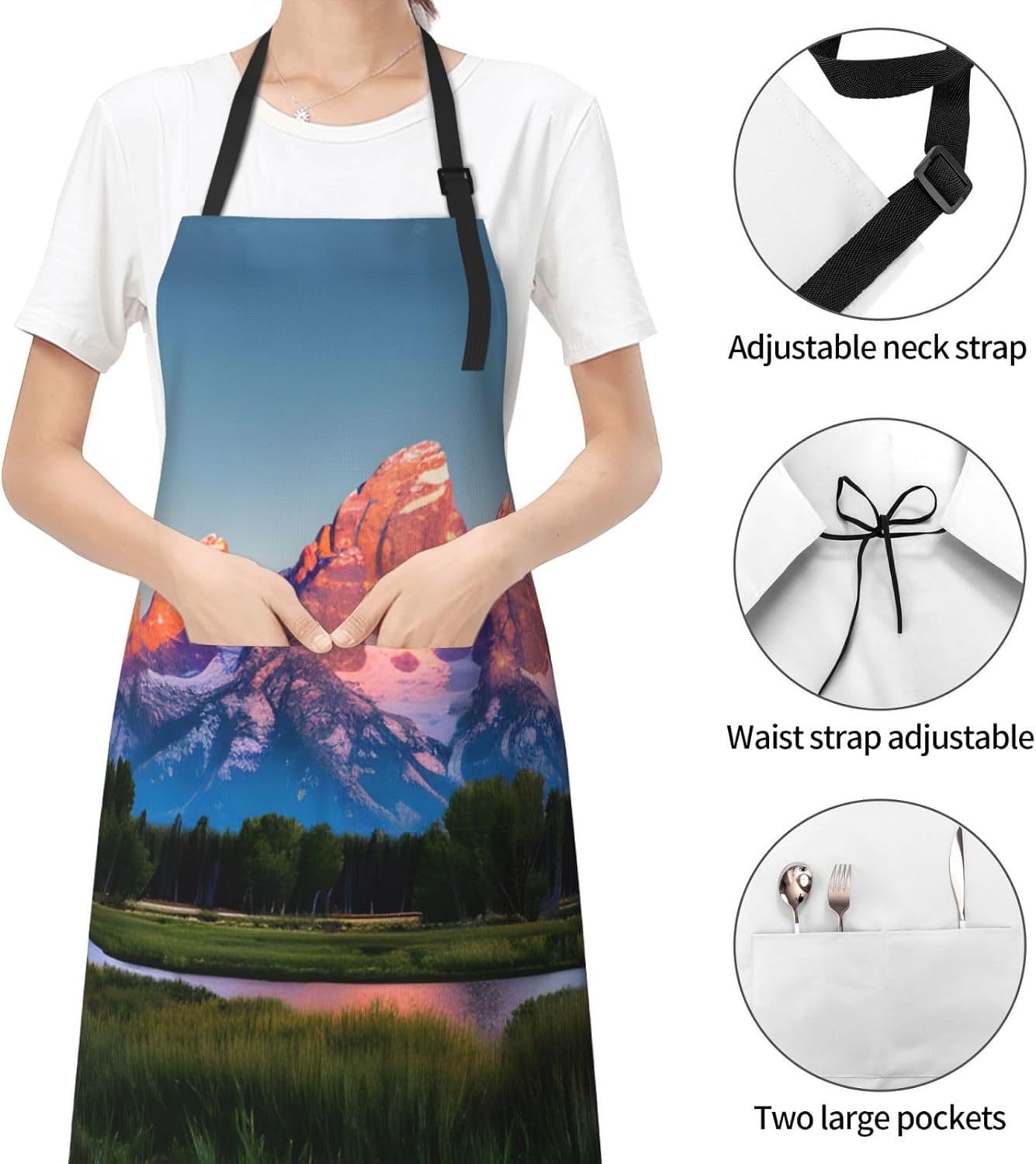 grand teton national park Print Laundry apron 28x33 In Waterproof Kitchen Apron with Pockets for Cooking Baking