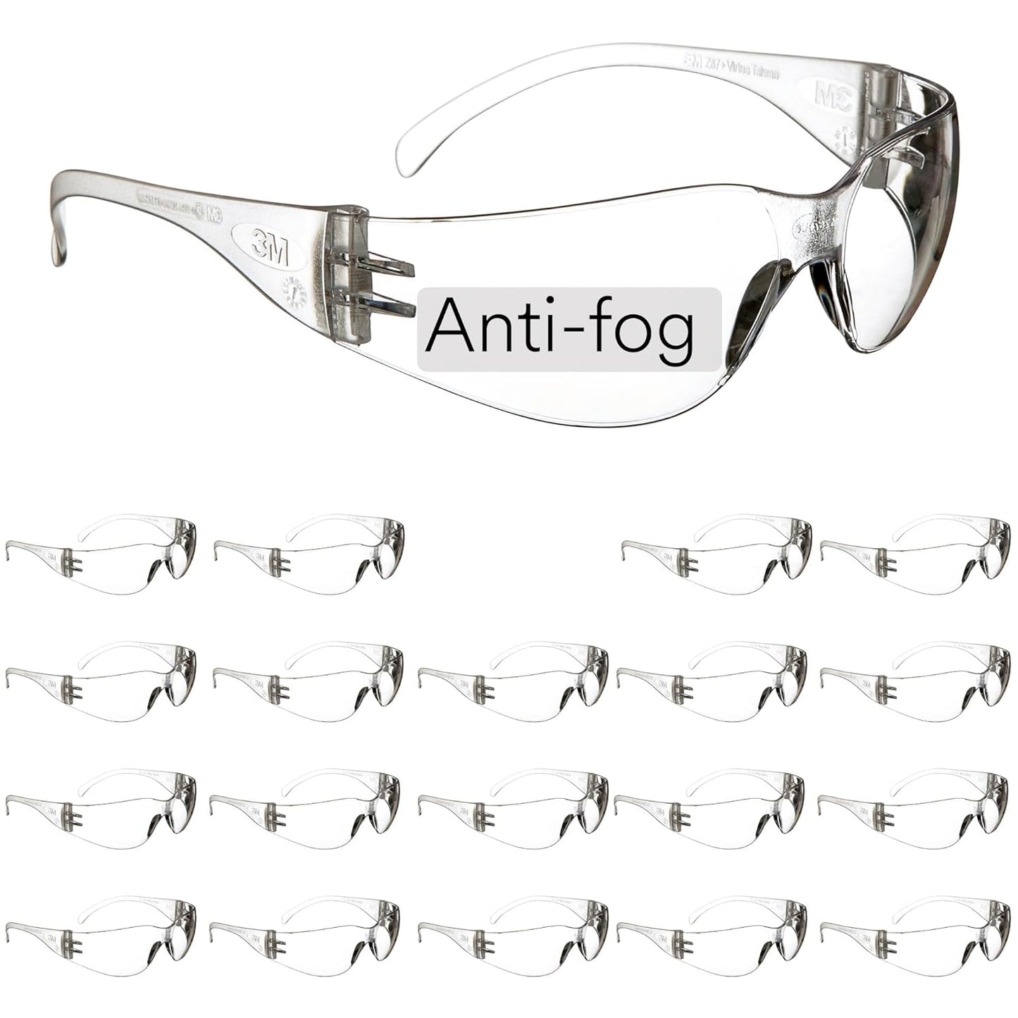 3M Safety Glasses, Virtua, 20 Pair, ANSI Z87, Unisex, Anti-Fog, Scratc