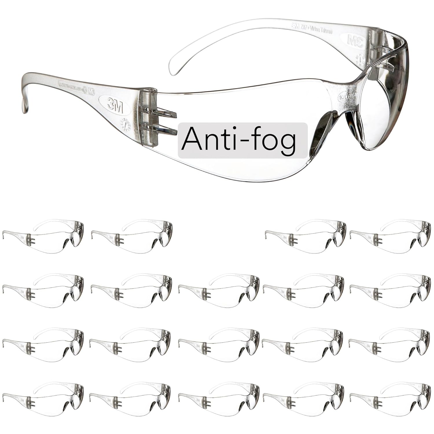 3M Safety Glasses, Virtua, 20 Pair, ANSI Z87, Unisex, Anti-Fog, Scratc