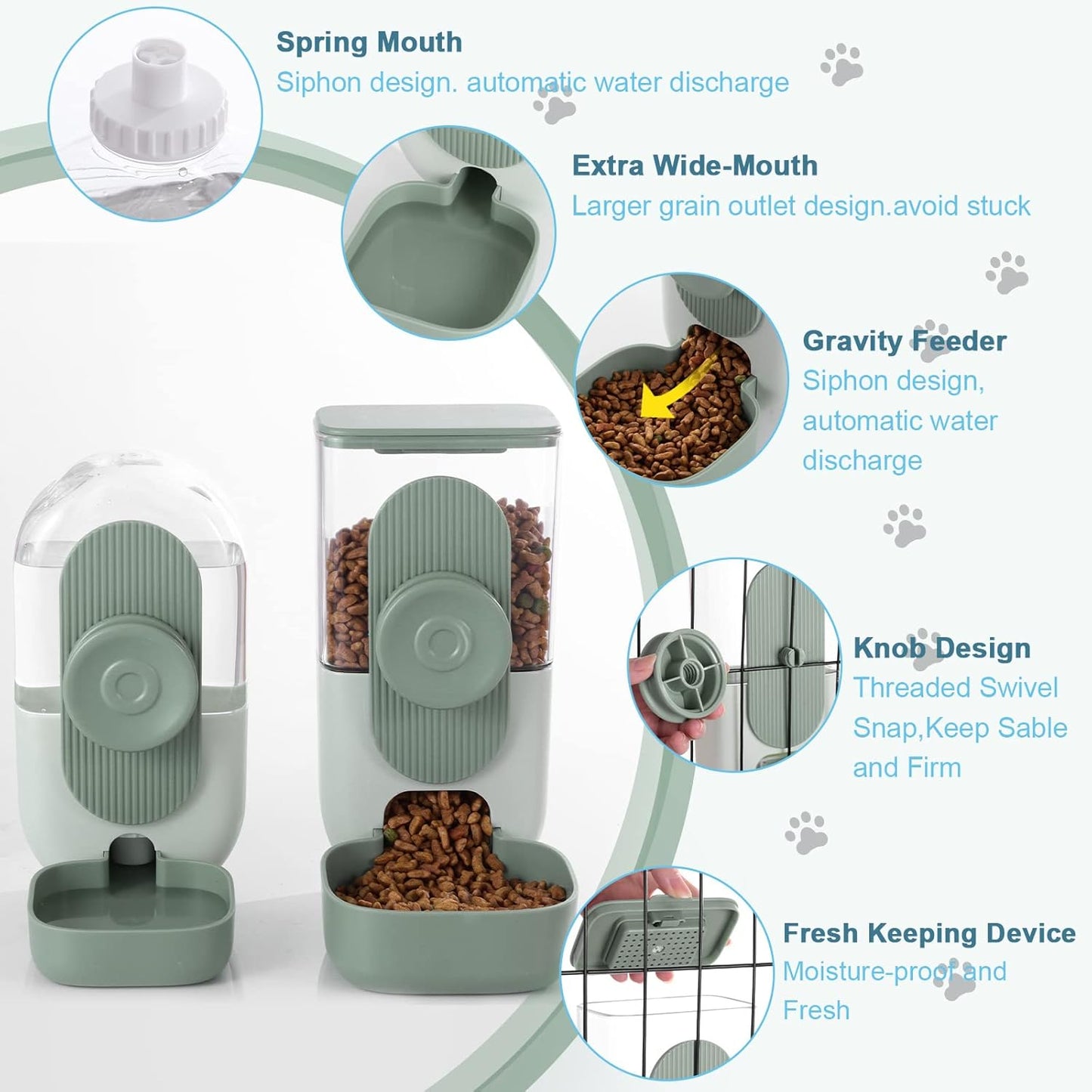Hanging Automatic Food and Water Dispenser, Gravity Rabbit Feeder Set,
