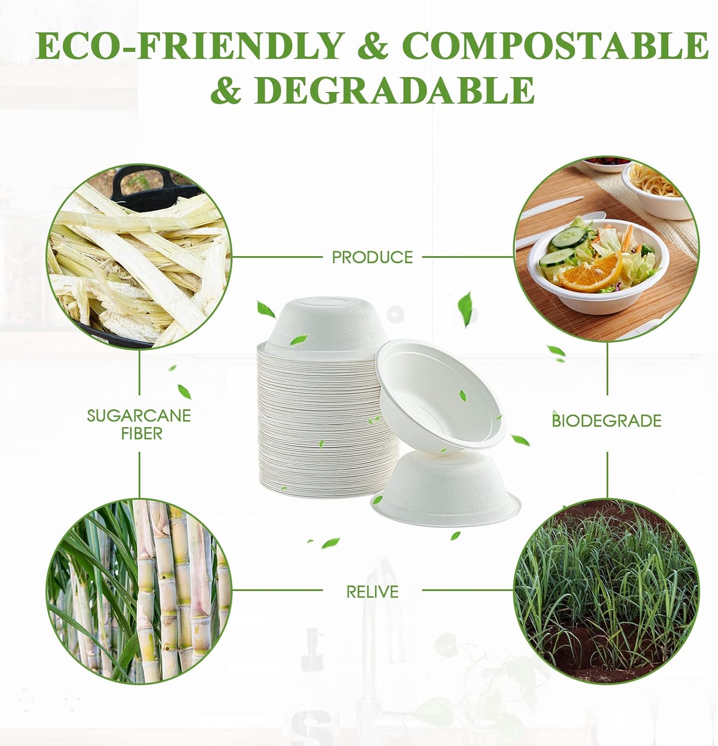 Vplus 200 Pack 12 OZ Paper Bowls, Disposable Compostable Bowls Bulk, E