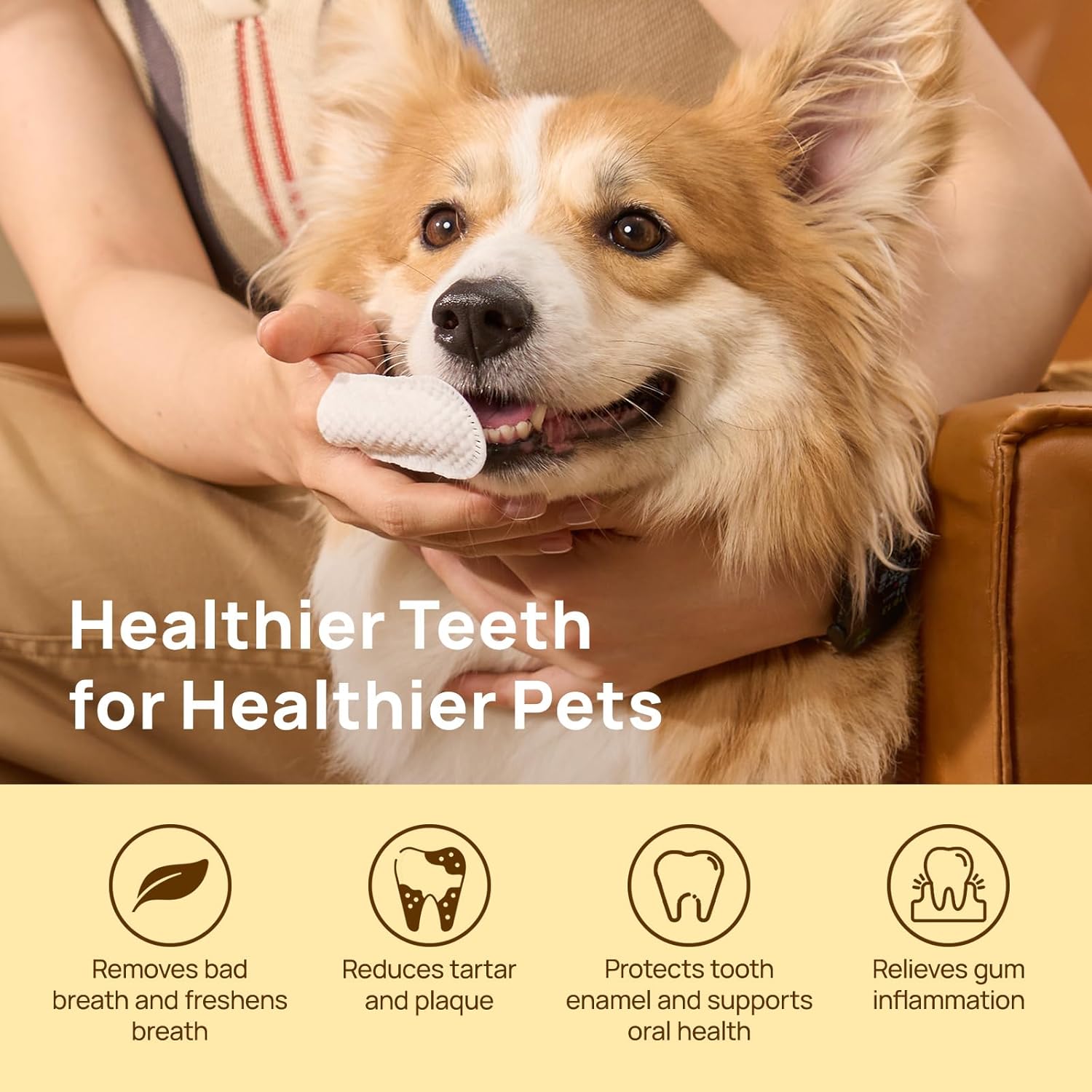 HICC Pet Teeth Cleaning Wipes for Dogs & Cats, Vet-Recommended Remove 
