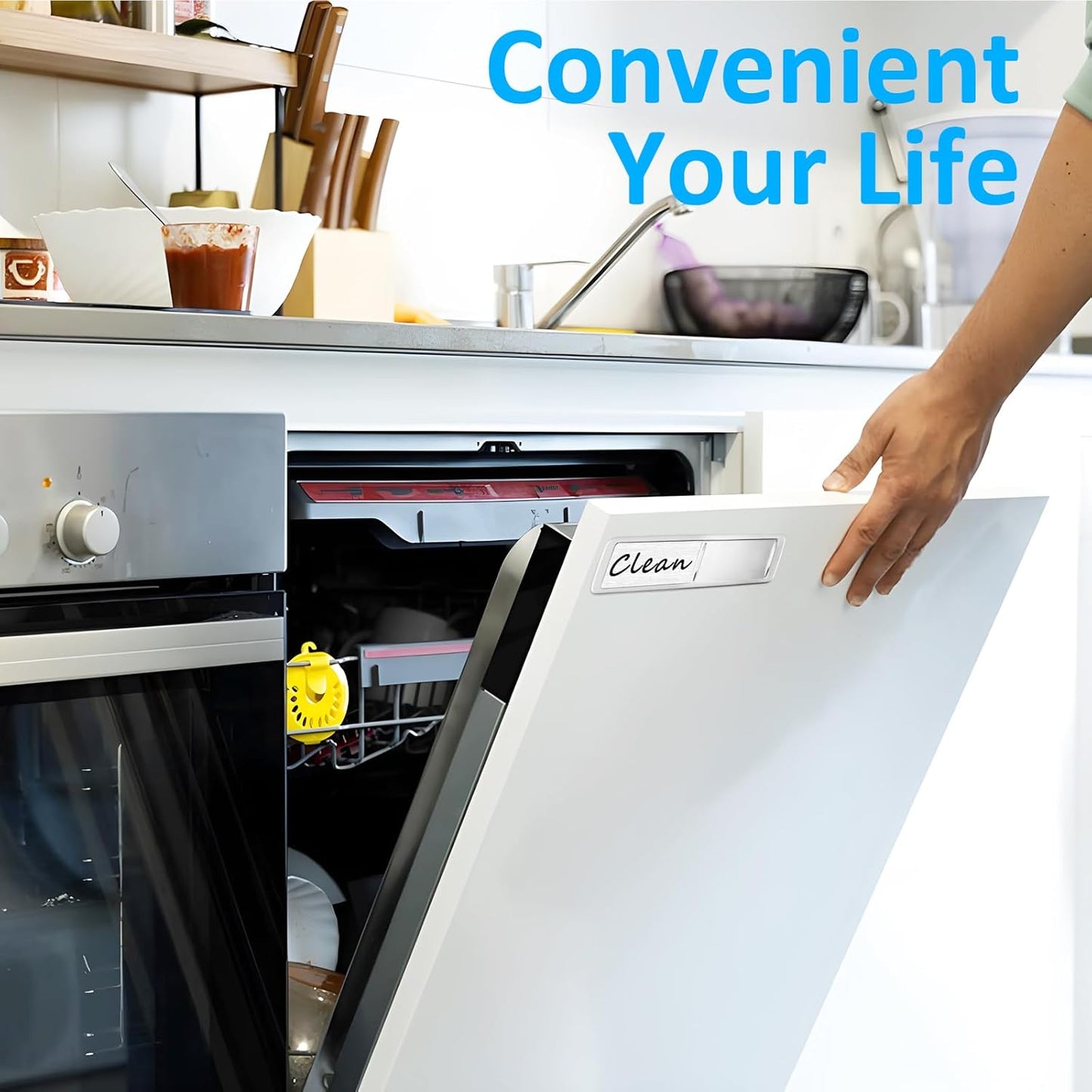 Dishwasher Magnet Clean Dirty Sign, Slide Strong Clean and Dirty Magnet Indicator for Dishwasher, Non-Scratch, Easy to Read, Self-Adhesive Stickers for Non-Magnetic Dishwasher, Refrigerator