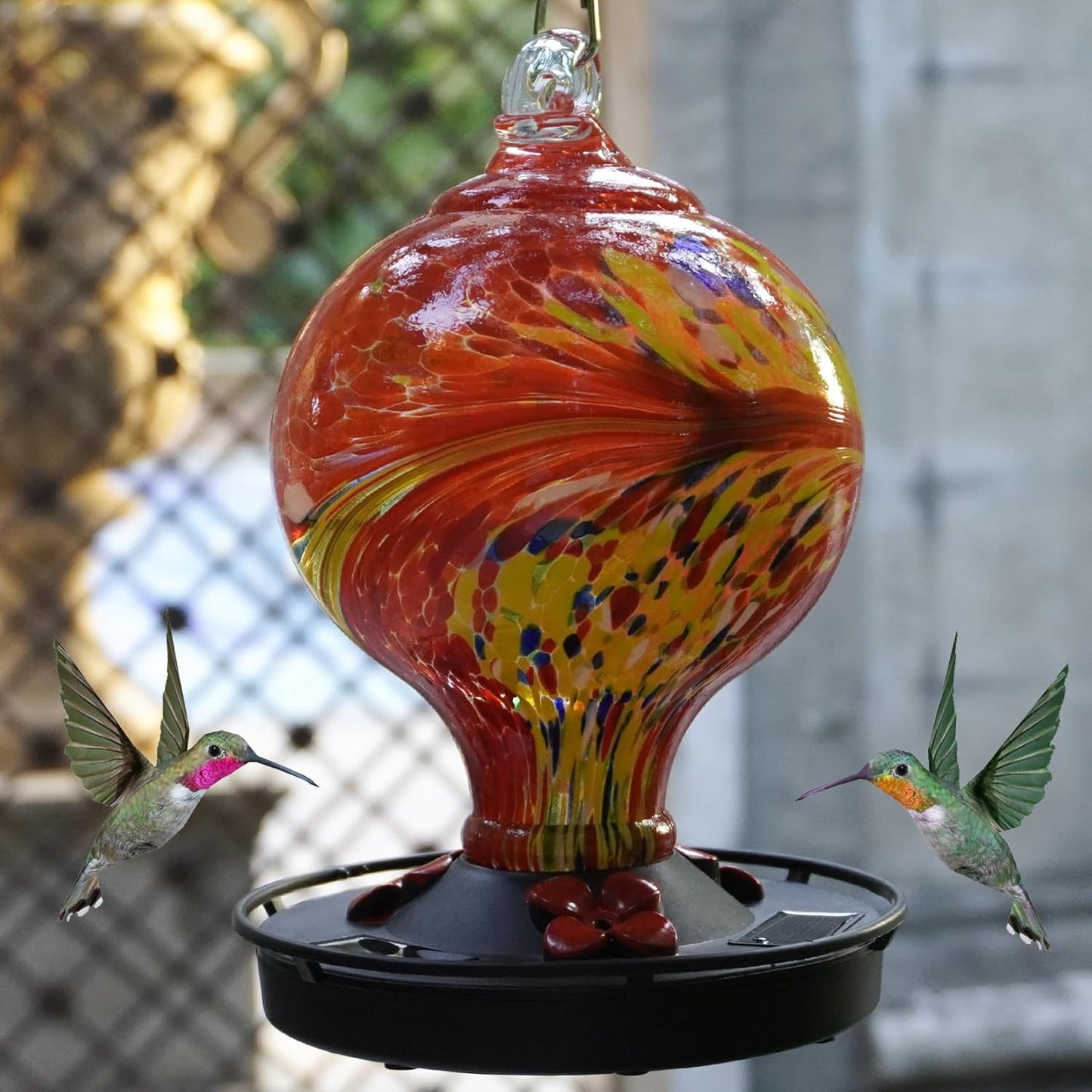 Hummingbird Feeder with Solar Lights for Outdoor Hanging - 27 oz Hand 