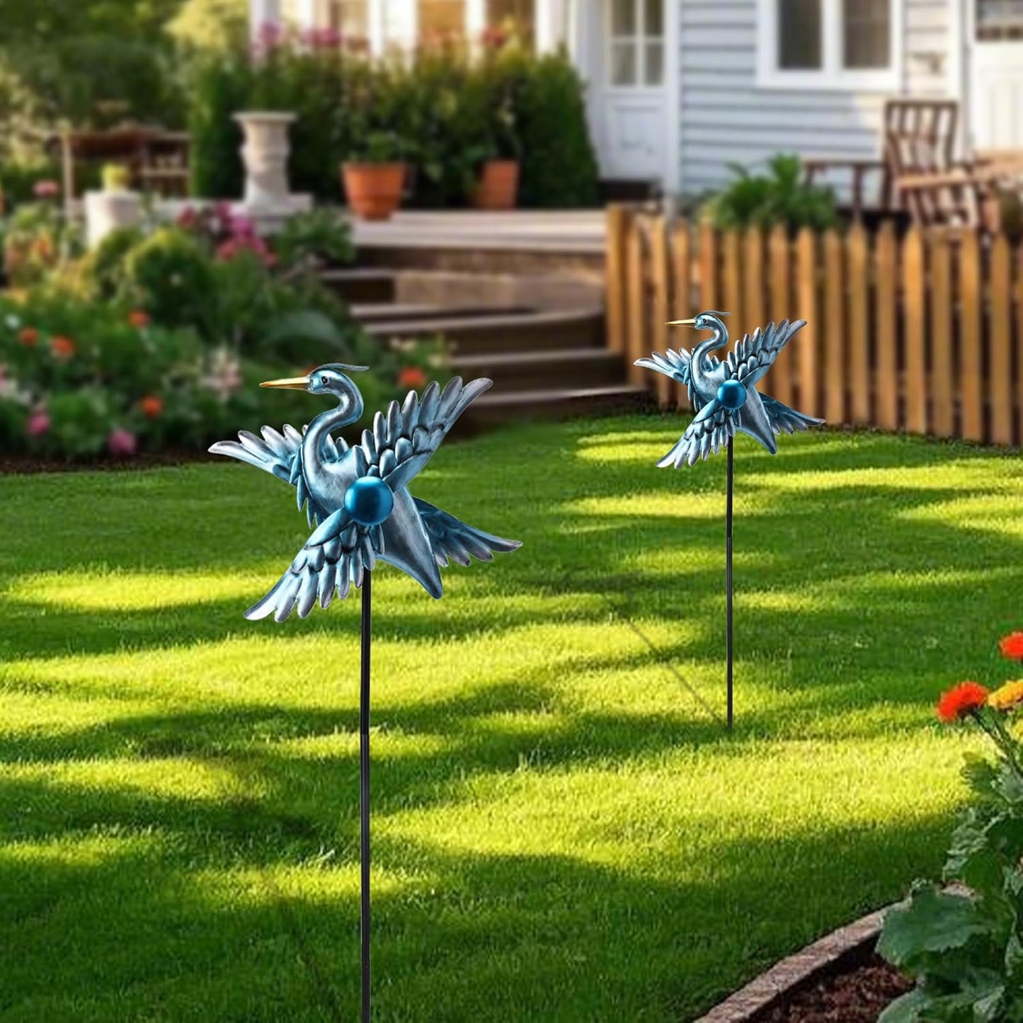 WONDER GARDEN Wind Spinners Outdoor - 2 Pack Small Metal Heron Wind Spinner Windmill, Wind Sculpture for Yard Patio Lawn Decor
