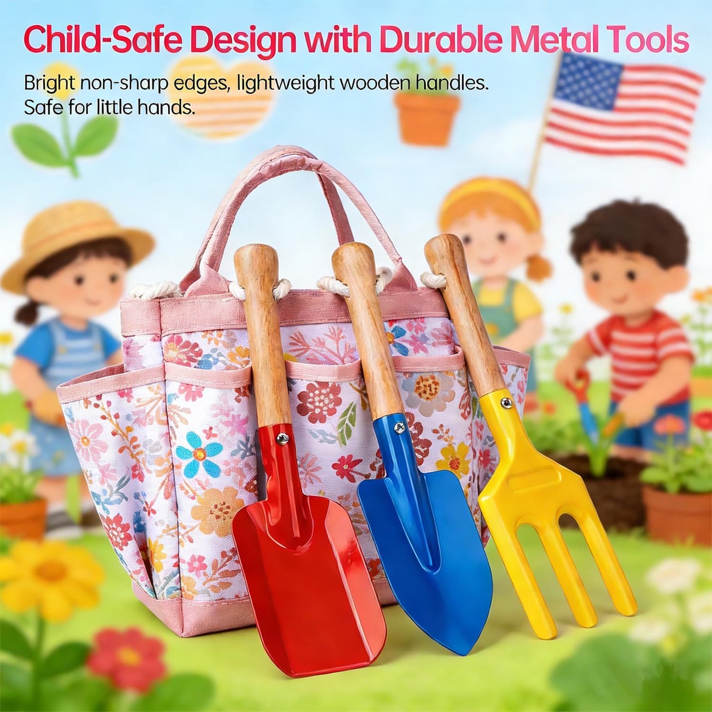 Kids Gardening Tools Set Toddler Gardening Kit with Apron & Tote Bag, 