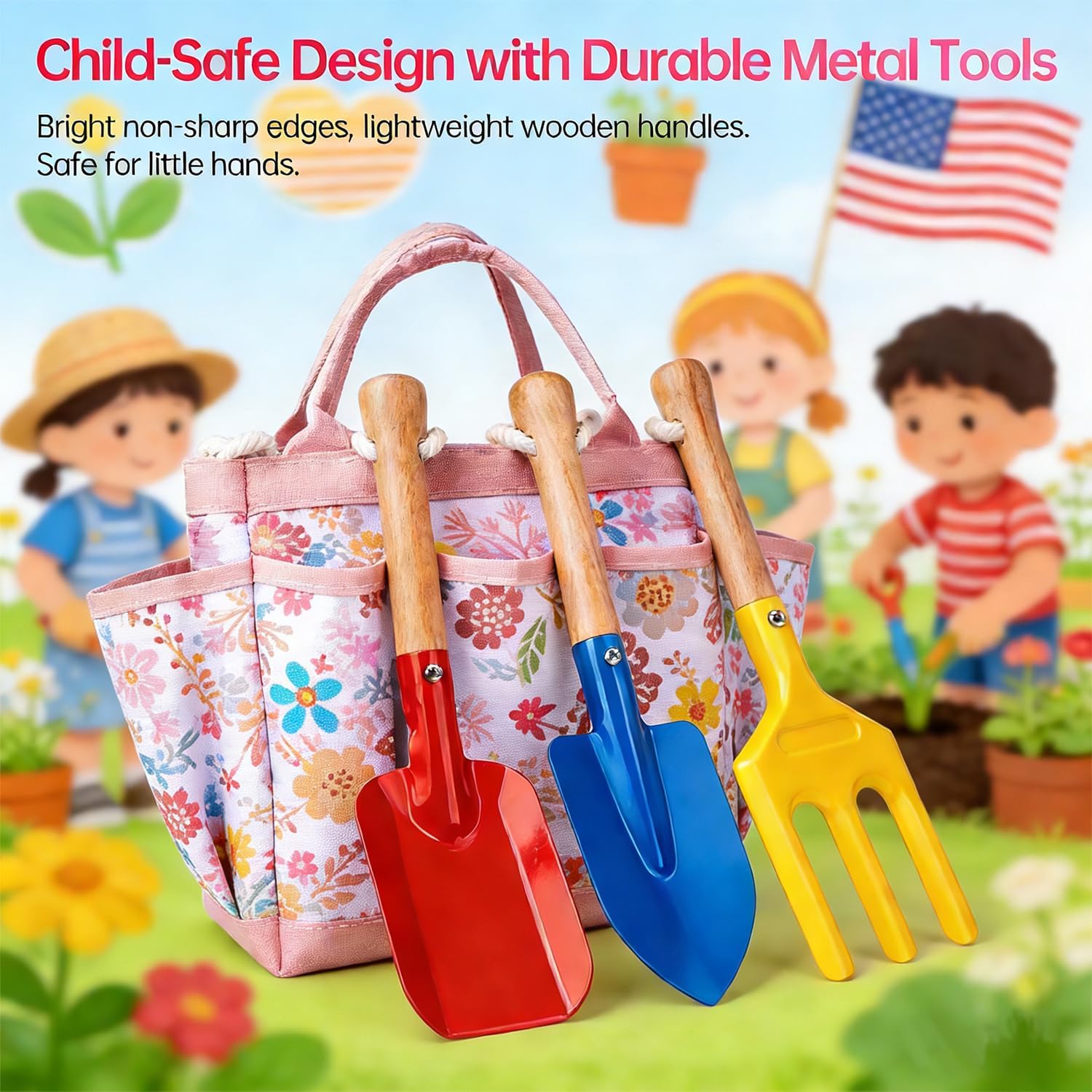 Kids Gardening Tools Set Toddler Gardening Kit with Apron & Tote Bag, 