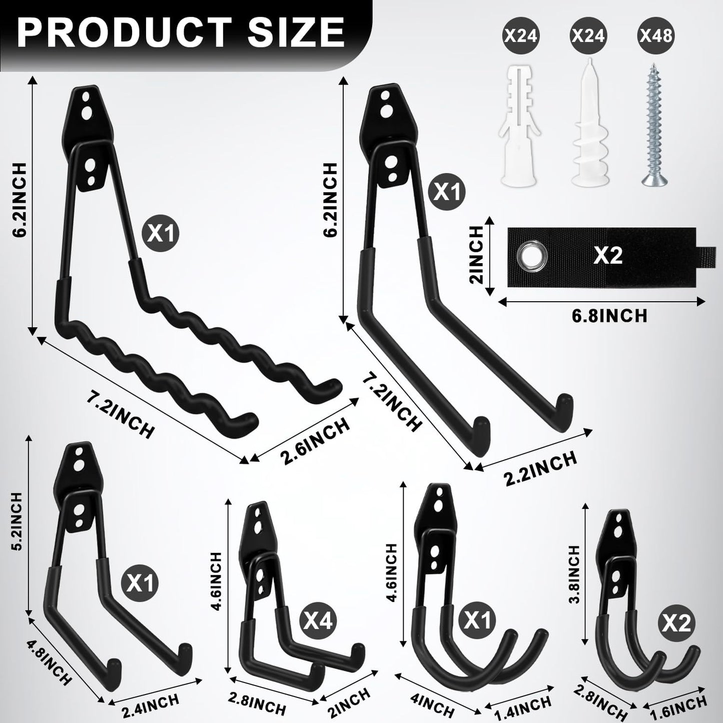Garage Hooks, 12 Pack Heavy Duty Wall Mount Storage Hanger, Steel Garage Storage Hooks for Ladder, Bike, Garden Tool with Extension Cord Holder Organizer (Black)