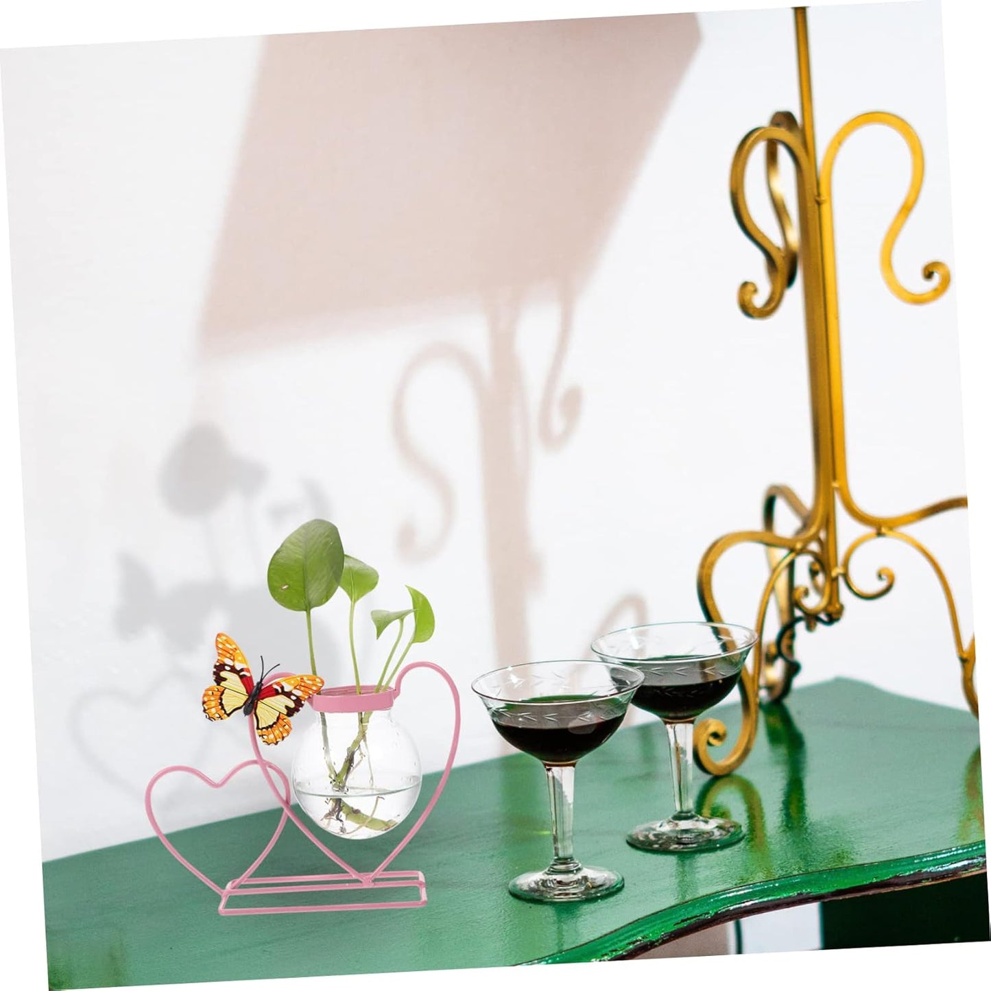PRETYZOOM Heart Hydroponic Planter Iron Art Decorative Vase for Green 
