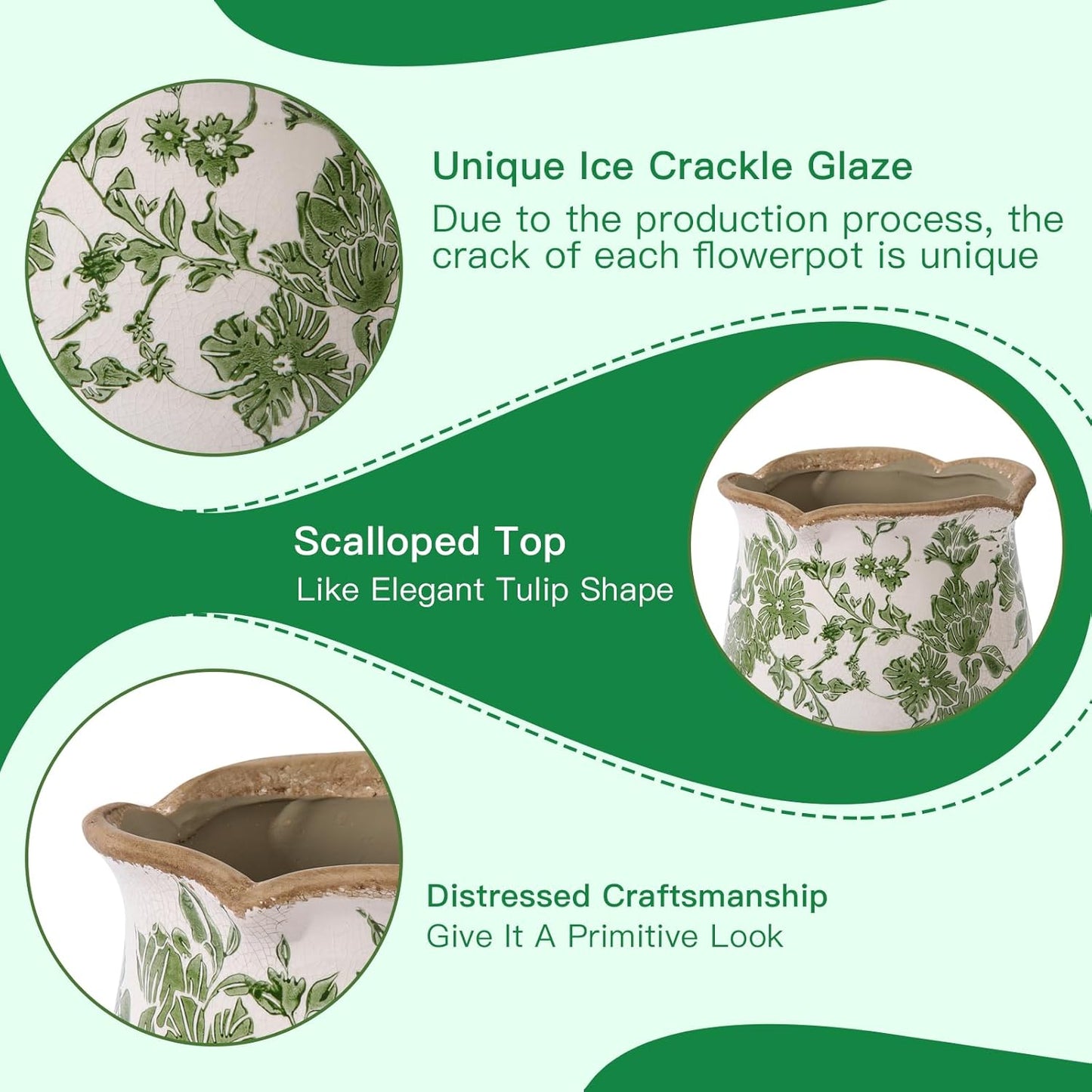Ceramic-Planters-for-Indoor-Plants with Saucer, 6 inch Vintage Ice Cra