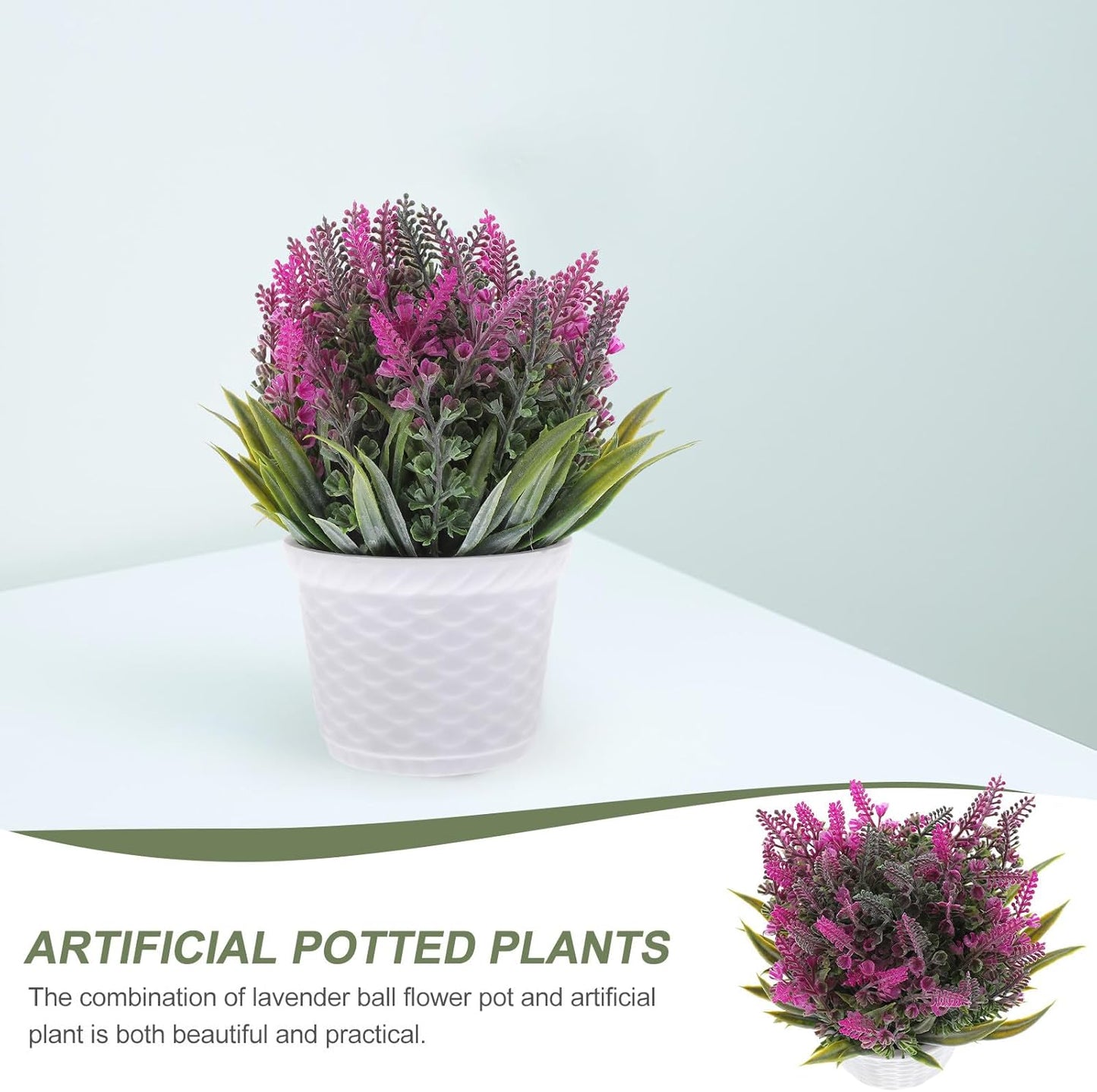Artificial Lavender Ball Plant in Pot, Faux Potted Flowers Decoration 
