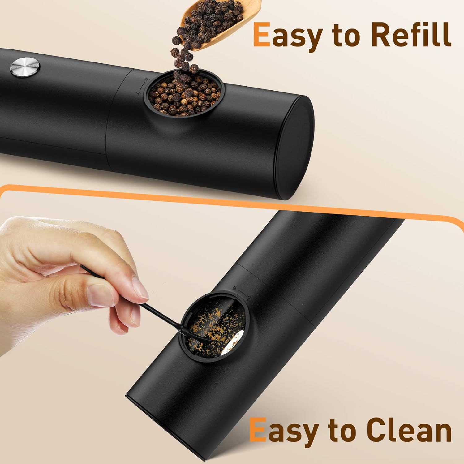 Electric Salt and Pepper Grinder Set-Rechargeable Automatic Pepper Mil
