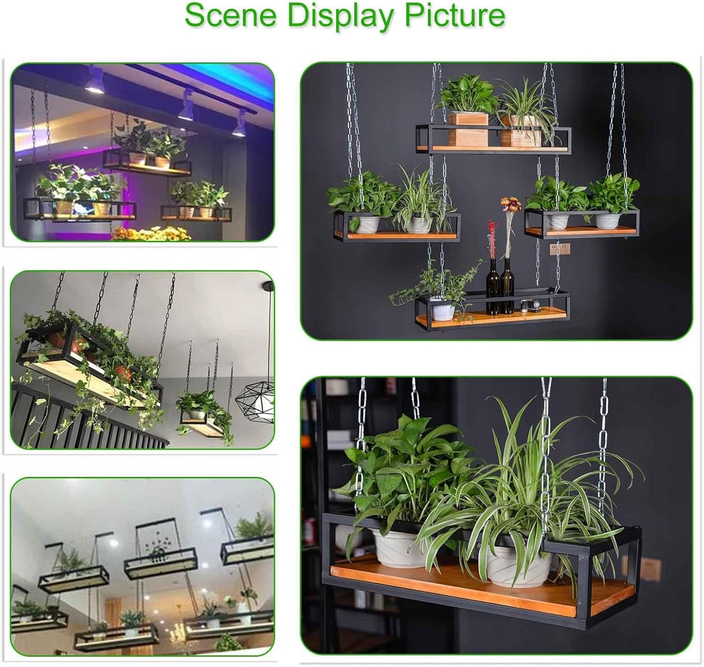 Heavy Duty Adjustable Ceiling Mount Plant Shelf, Solid Wood & Iron Hanging Pot Holder, Floating Storage Rack for Indoor/Outdoor Plants (80x25x15cm)