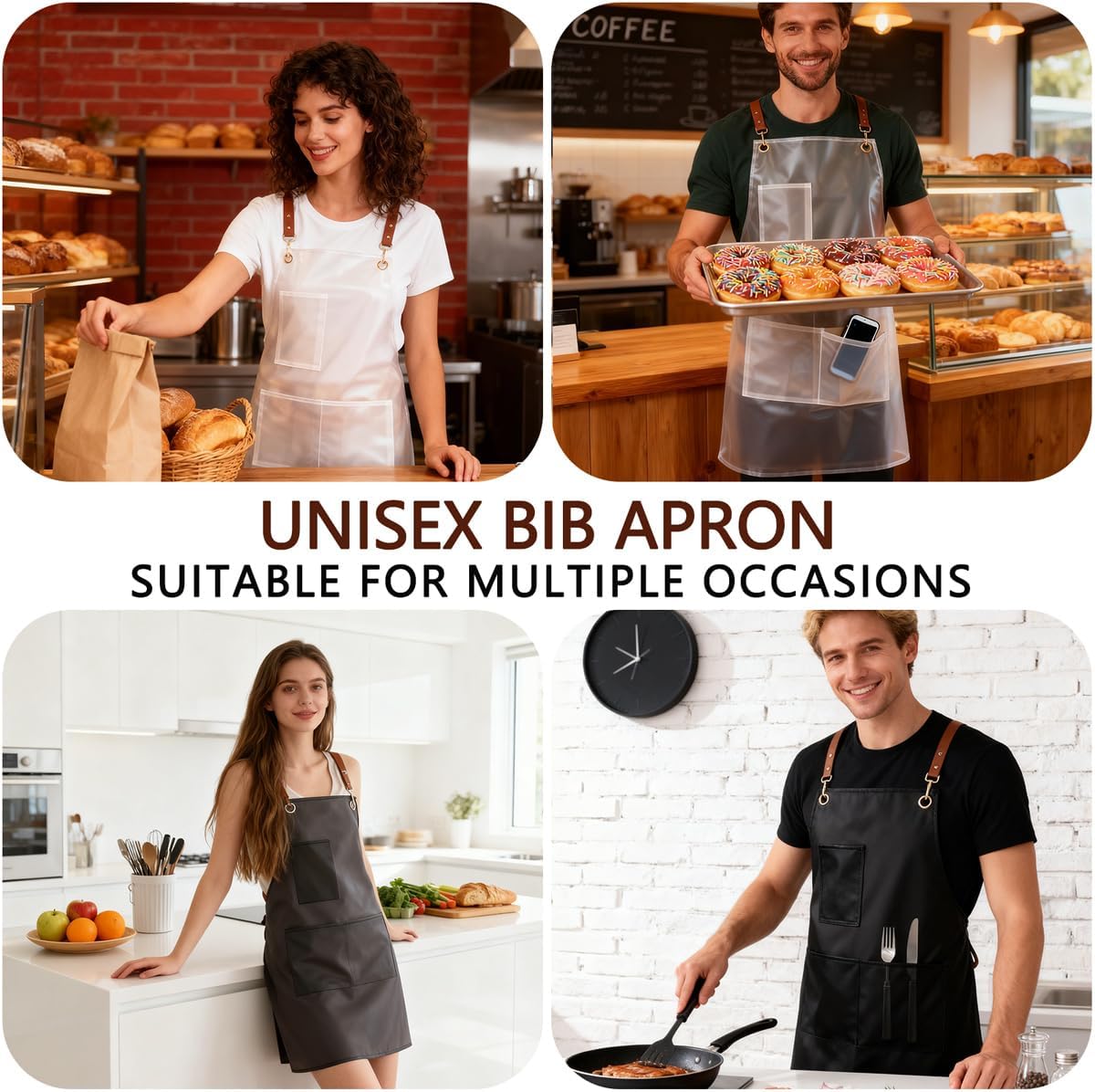 2 Pack Waterproof Translucent Apron with Large Pockets,Cross Back Apro