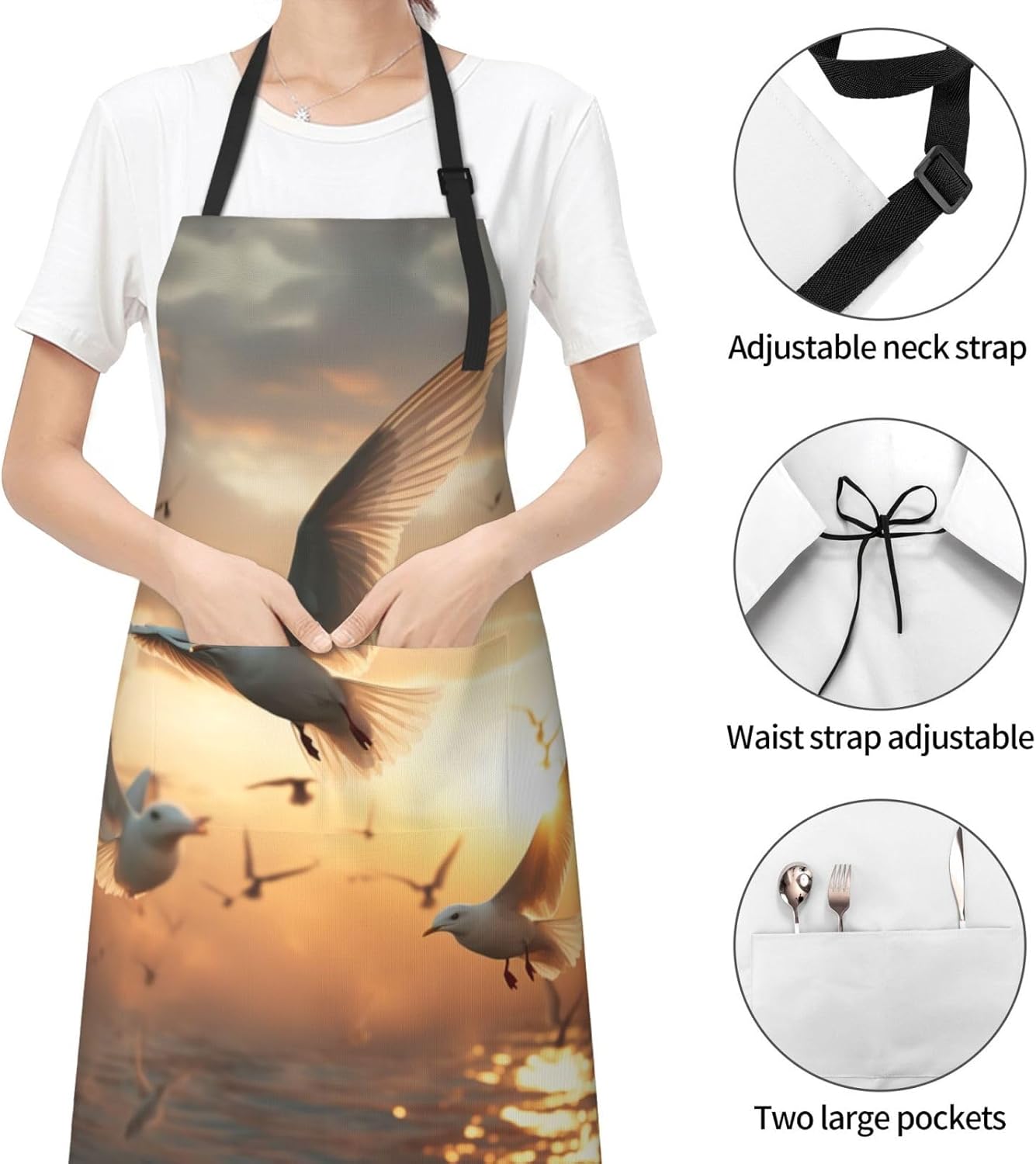 birds print Waterproof apron with pocket adjustable cooking apron for 