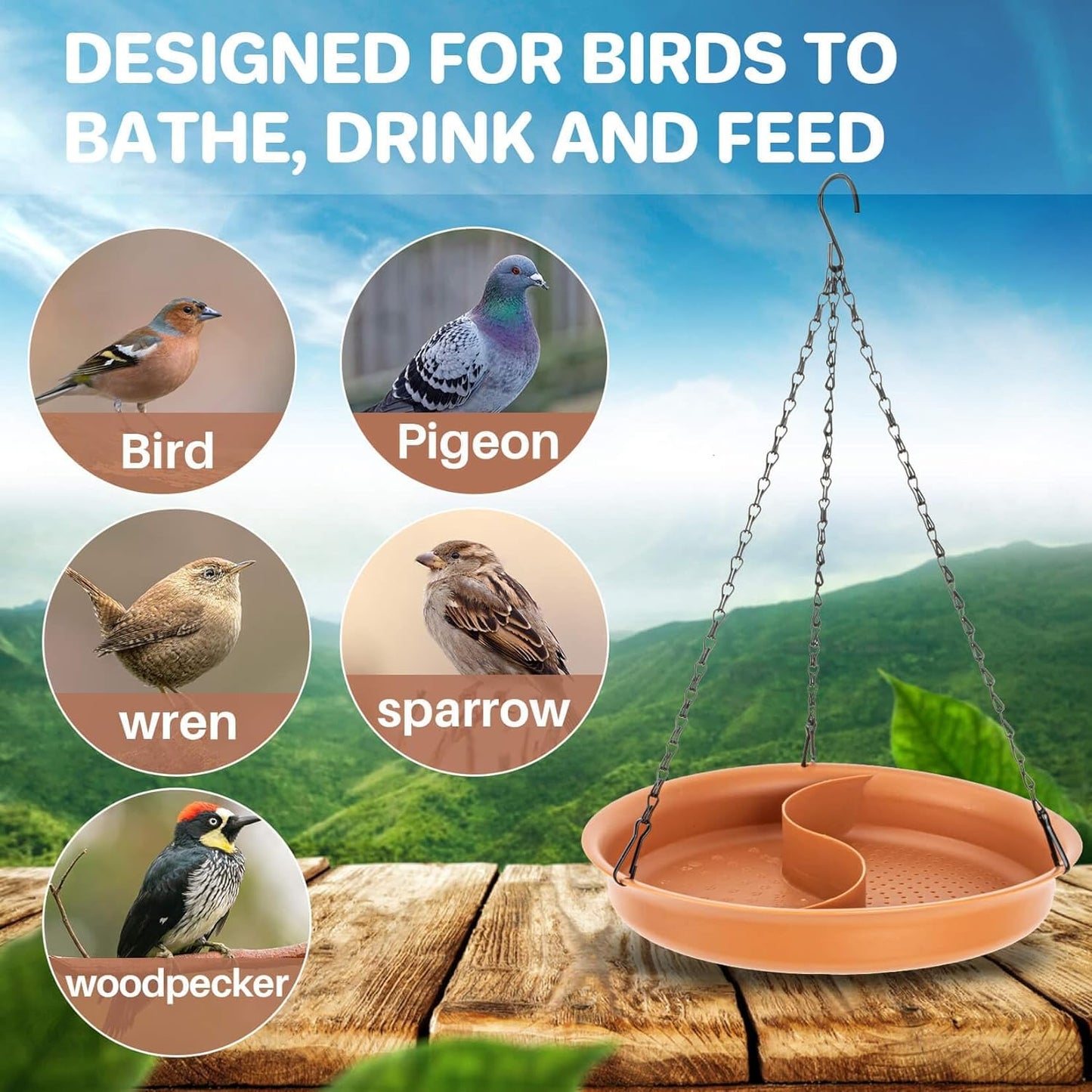 CARGEN Hanging Bird Bath for Outdoors - Hanging Bird-Feeder BirdBath B