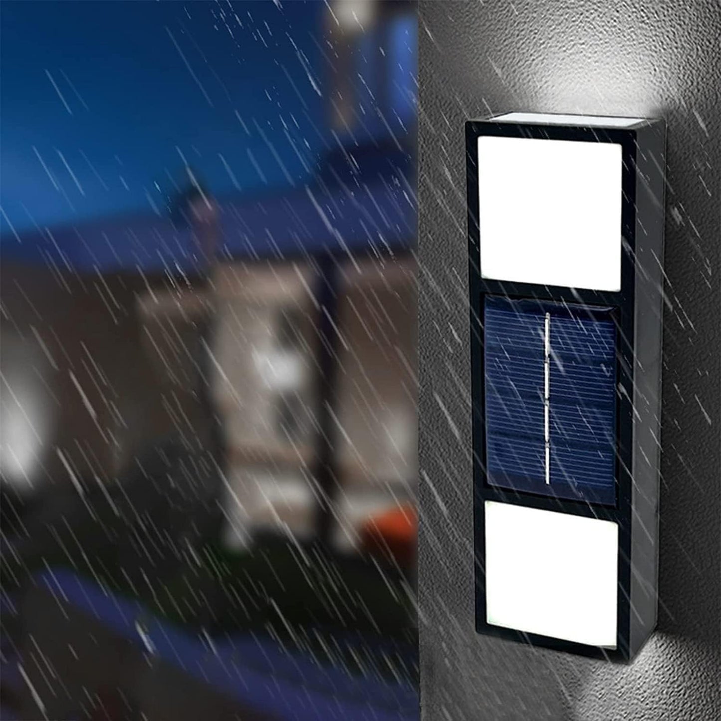 2 Packs Decorative Solar Fence Lights, Up & Down Illumination Sconce with 6 Beads, Outdoor Garden, Yard & Garage Decor, Energy-Efficient Yard Lighting (White Light)