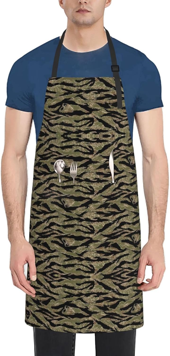 Tiger Stripe Camo print Waterproof apron with pocket adjustable cookin
