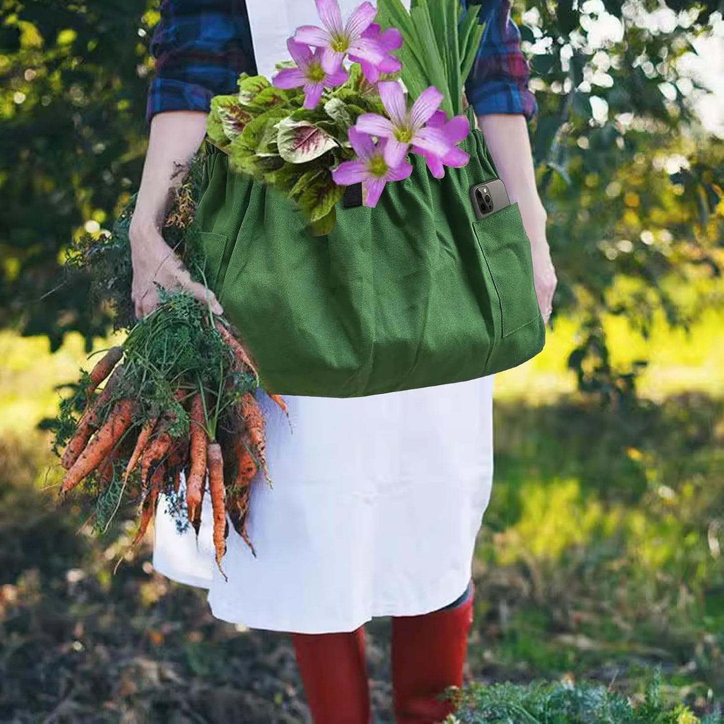 Gardening Apron with Pockets - Adjustable Harvest Apron Weeding Apron 