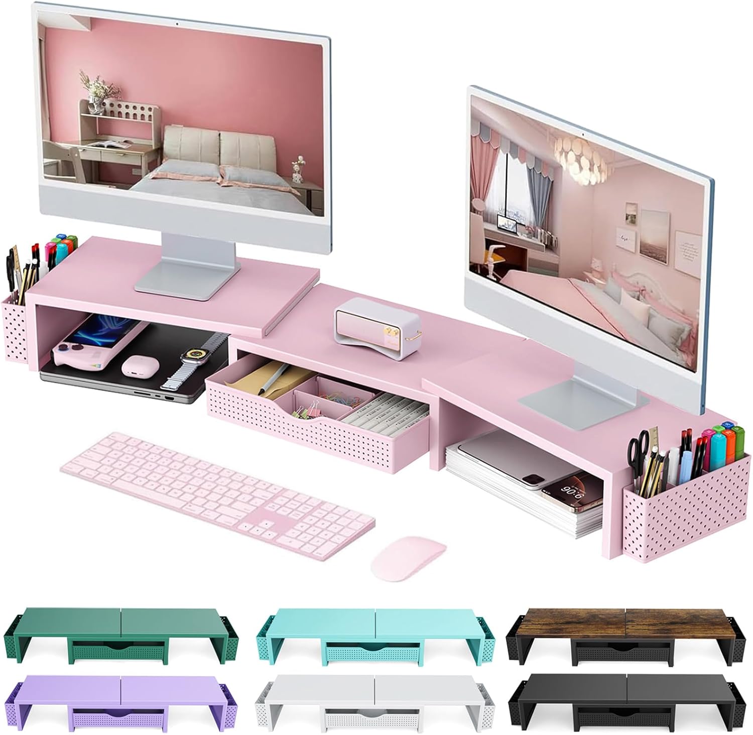 gianotter Dual Monitor Stand Riser, Desk Organizer With Drawer and 2 P