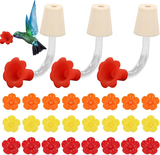 Floral Tip Hummingbird Feeder Tubes, Hummingbird Feeder Replacement Parts, Outside Flower Bird Water Feeders Tubes Stoppers, Drip Resistant Tip Silicone Flowers for Outdoor Tree Window