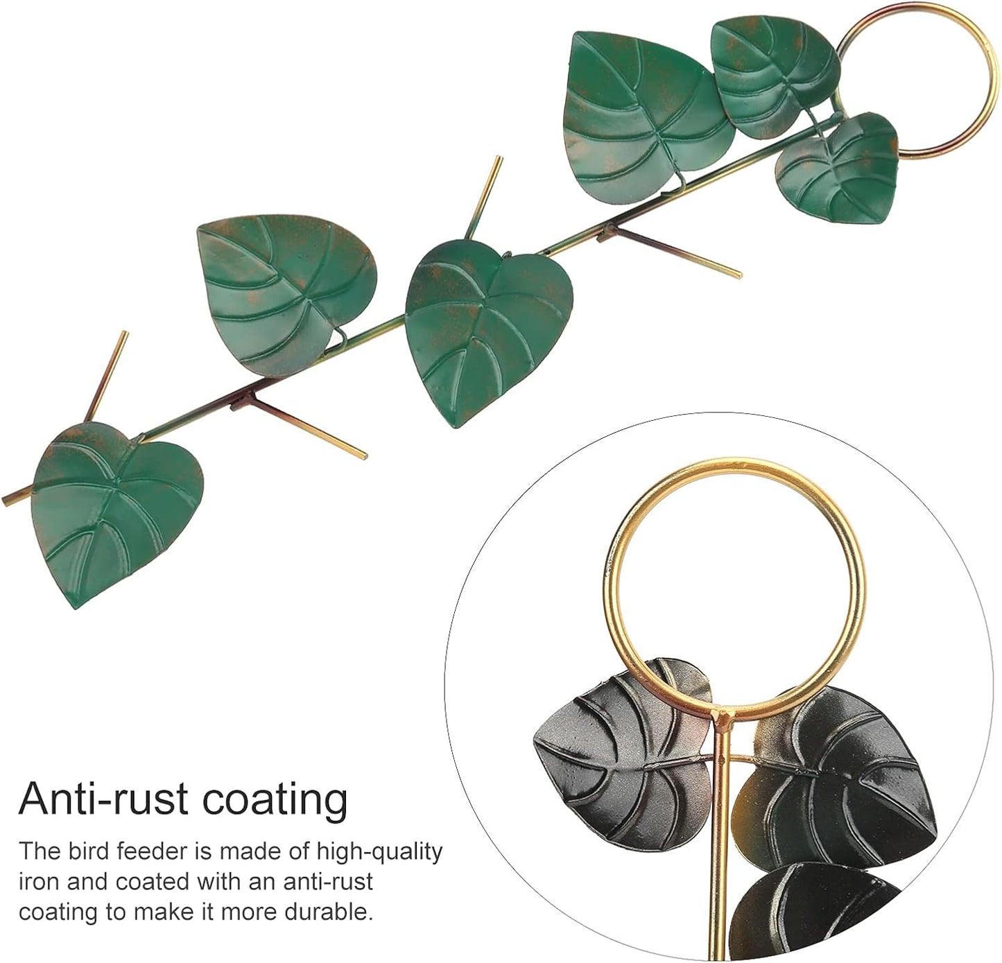Pilipane Bird Feeder Metal Hummingbird Feeder Outdoor Hanging Type with Anti Coating for Garden Yard Decoration Green Leaves Design 45cm Length