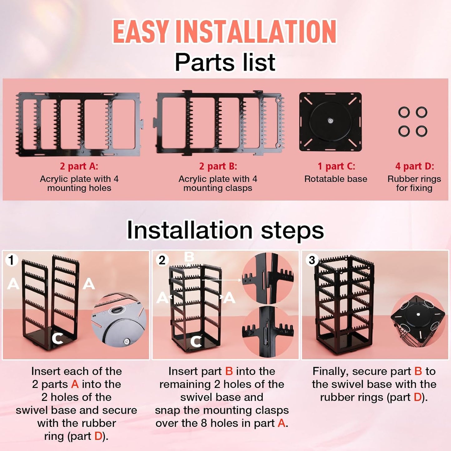 360 Rotating Earring Holder Organizer Stand,5 Tiers Acrylic Jewelry Organizers and Storage,Stud Earring Organizers and Storage,212 Holes and 212 Grooves for Earrings Necklaces chain bracelet