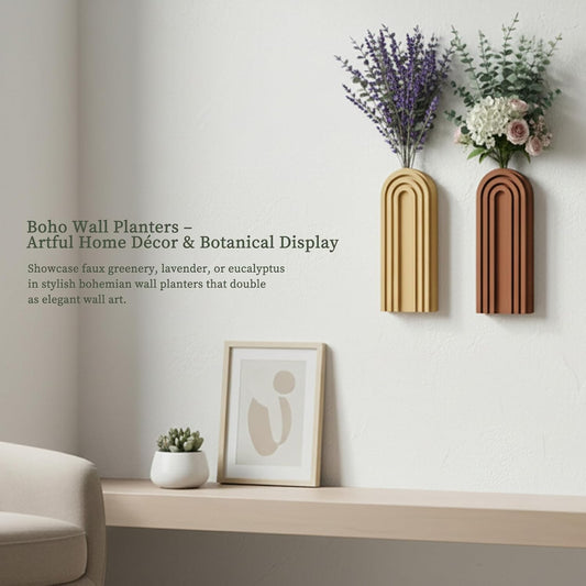 2 Pack Wood Wall Planter Vase Set with Artificial Eucalyptus, Modern Farmhouse Hanging Planters for Indoor Plants, Boho Home Wall Decor for Living Room, Bedroom, Office, Entryway, Hallway, Patio