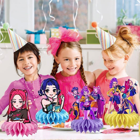 For Demon Movie Hunters Honeycomb 8Pcs Table Centerpiece,Demon Movie Hunters Birthday Party Supplies Table Decorations for Kids Party Decorations
