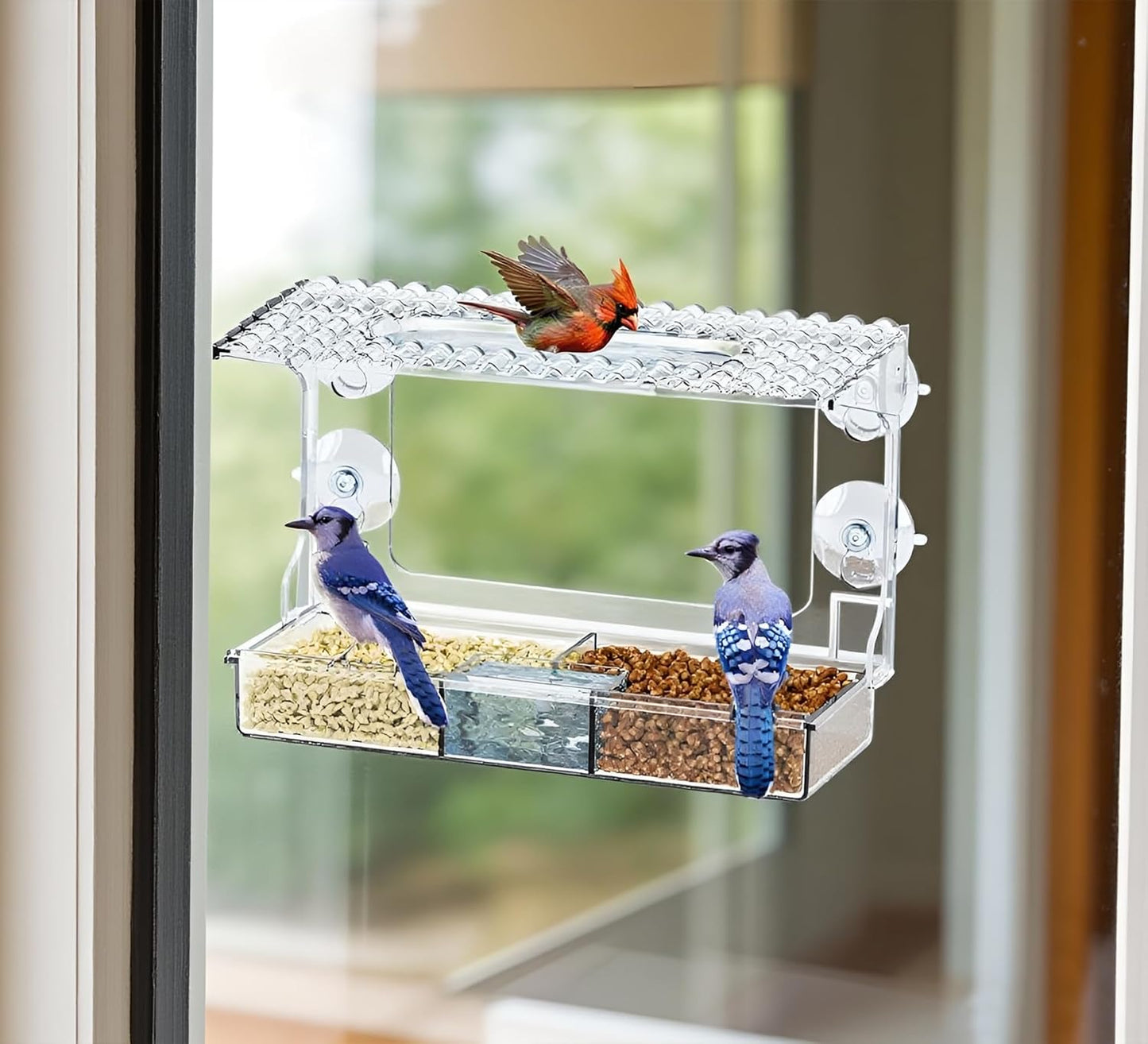 2 Pack Window Bird Feeders with Strong Suction Cups, Window Mounted Hummingbird Feeder, Clear Bird Feeders for Window Viewing