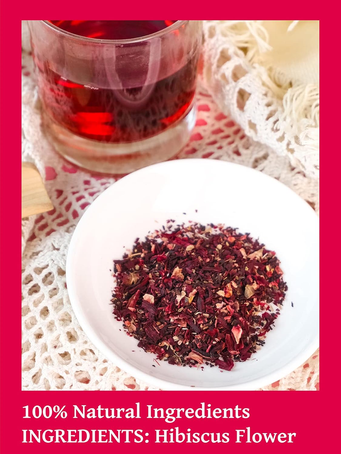 TeeLux Hibiscus Tea Bags, Natural Hibiscus Flowers Herbal Tea, Caffeine Free, Refreshing Tart Flavor, Hot & Iced Tea, 50 Count