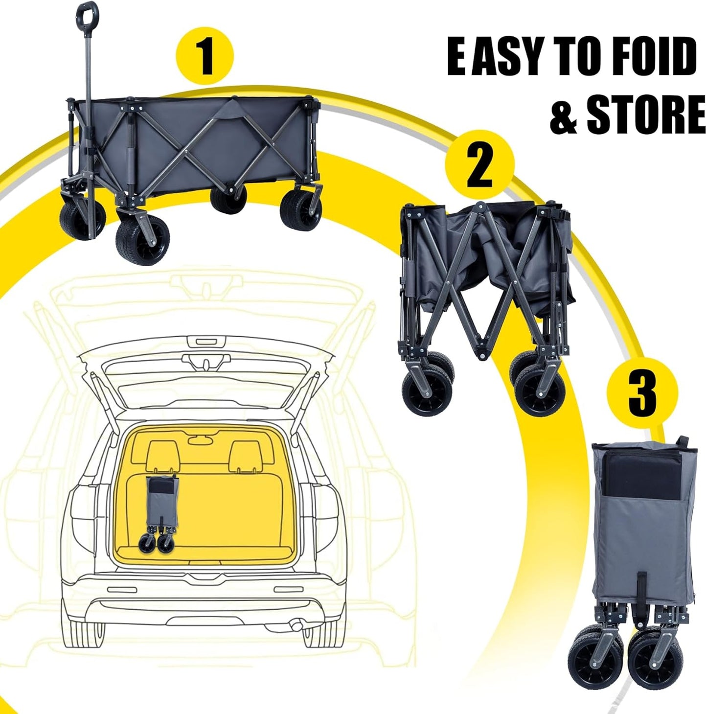 Collapsible Folding Wagon 300L - Heavy Duty 49" Extra Long Beach Wagon Cart with All-Terrain Wheels(Gray)