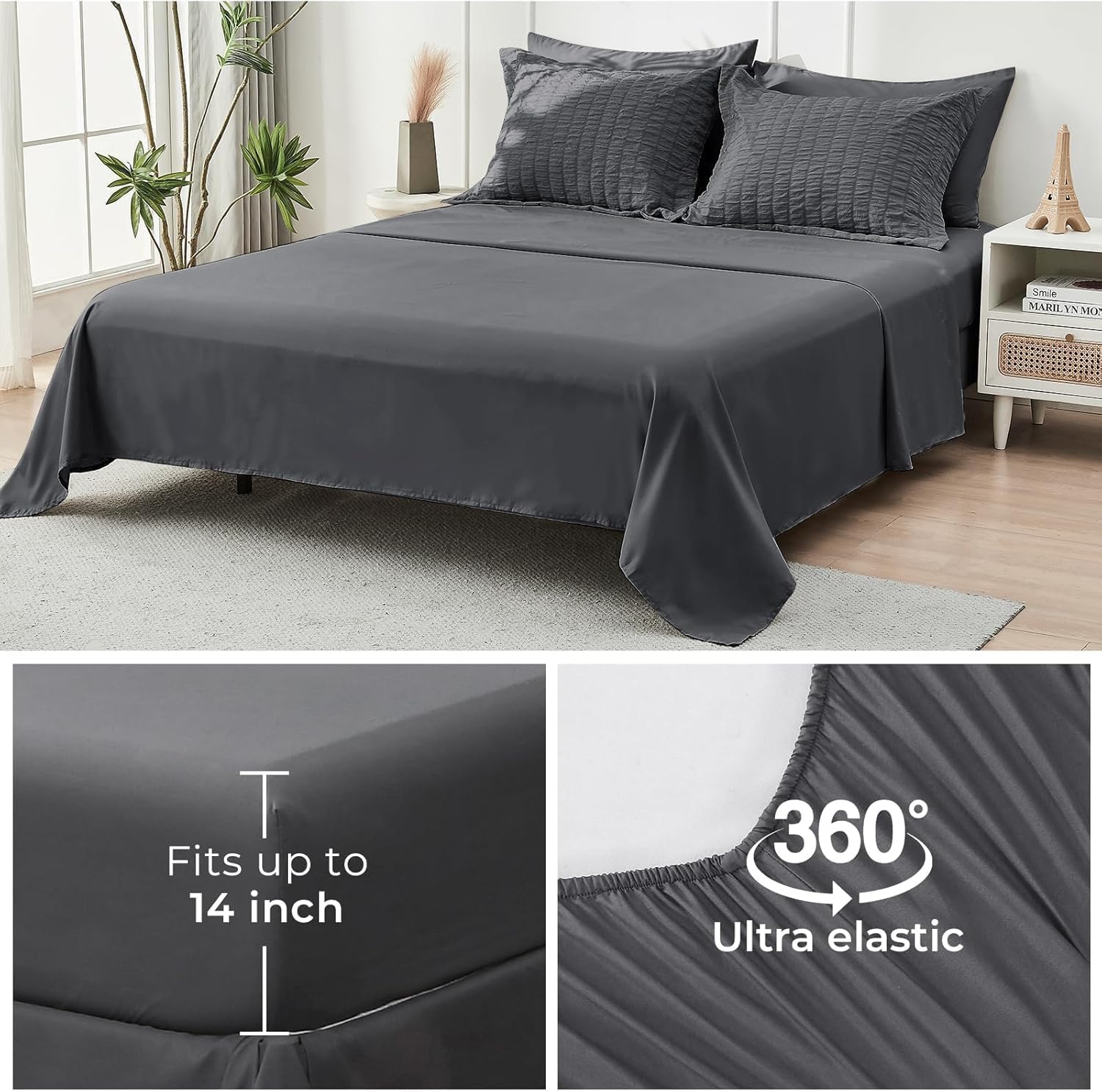 HYMOKEGE Queen Comforter Set Seersucker 7 Pieces, All Season Luxury Be