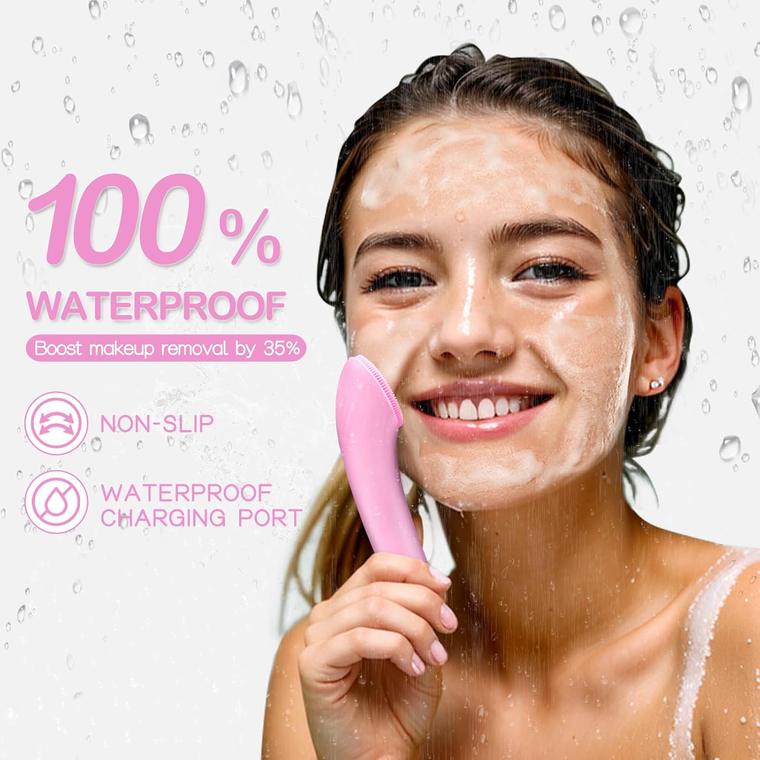 PRITECH Facial Cleansing Brush, Rechargeable Silicone Face Scrubber wi