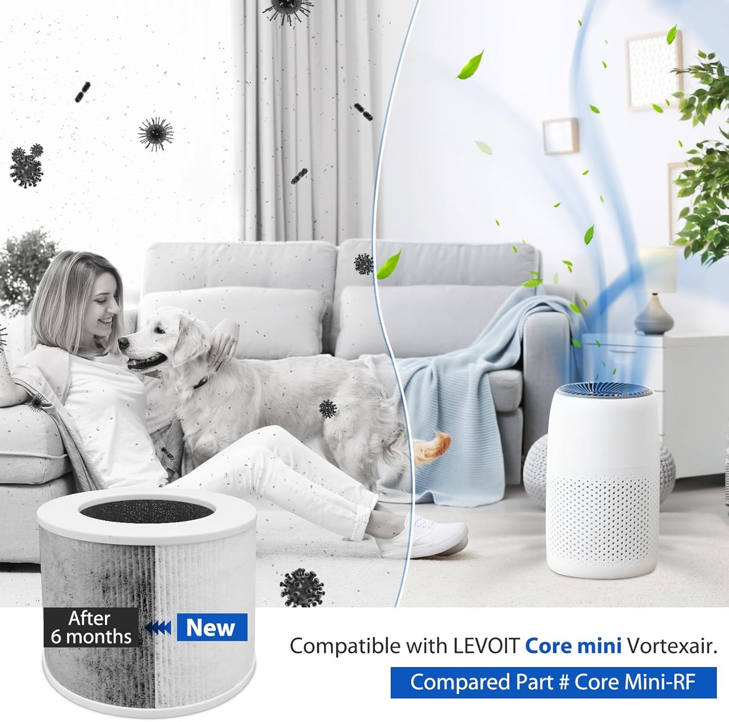 2 Pack Core Mini Filter H13 True HEPA Filters for LEVOIT Core Mini Cor