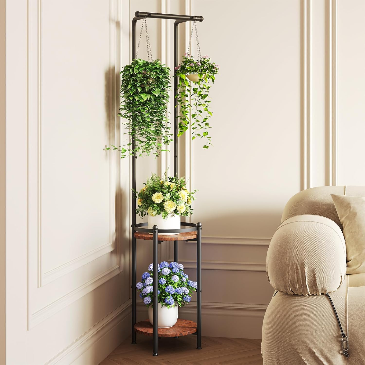 Plant Stand Indoor Outdoor - Heavy Duty Metal 2-tier Hanging Plant Hol