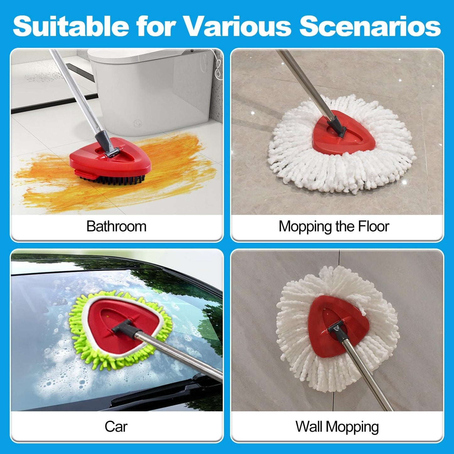 Mop Heads Replacements for Ocedar, Mop Replace Head for o Cedar Easywring 1 Tank, Spin Mop Replacement Head Mop Heads Include 4 Pack Spin Mop Refills, 1 Pack Scrubber Mop Head and 1 Mop Base