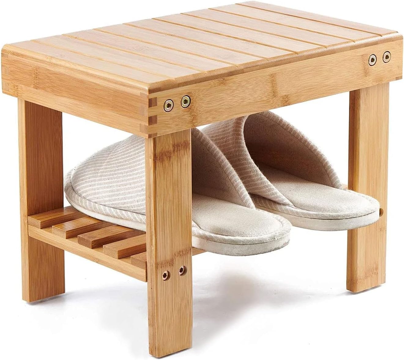 HOIGON 2 Pack 13 Inches Bamboo Step Stool, Bamboo Foot Stool with Storage Shelf, Non-Slip Stepping Stools for Home, Garden,Bathroom