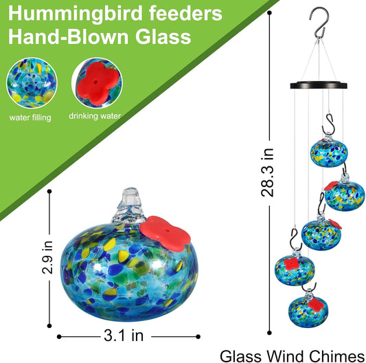 Glass Wind Chimes Hummingbird feeders for Outdoors Hanging Birthday Gifts for Women Mom Grandma Colored Glass Balls Charming Wind Chimes Garden Decor Outside for Yard, Patio,Backyard