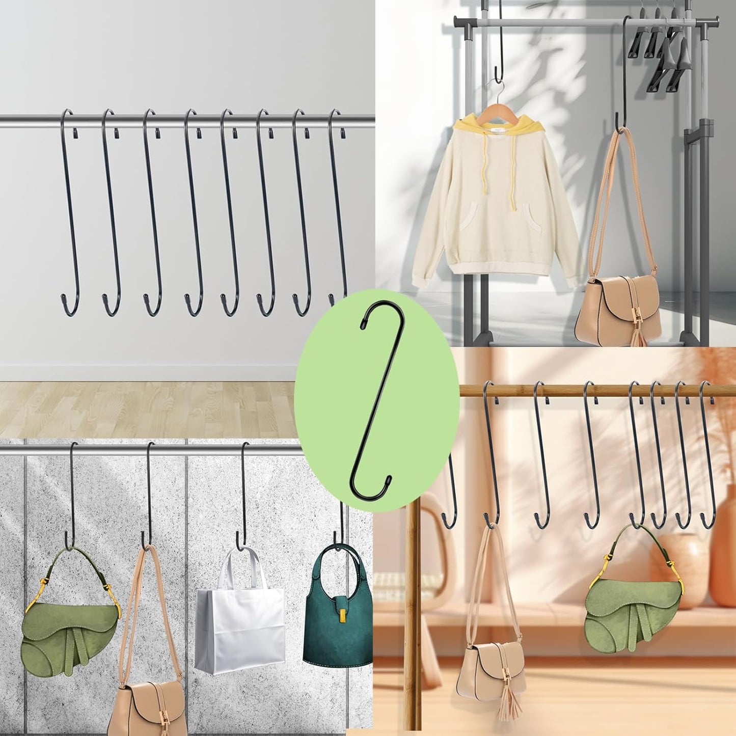 8 Pack Large S Hooks for Hanging Heavy Duty 10 Inch Long Steel Metal Hanger Black Extension Hooks for Closet Hanging Jeans Clothes Bird Feeders Plants Garden Indoor Outdoor