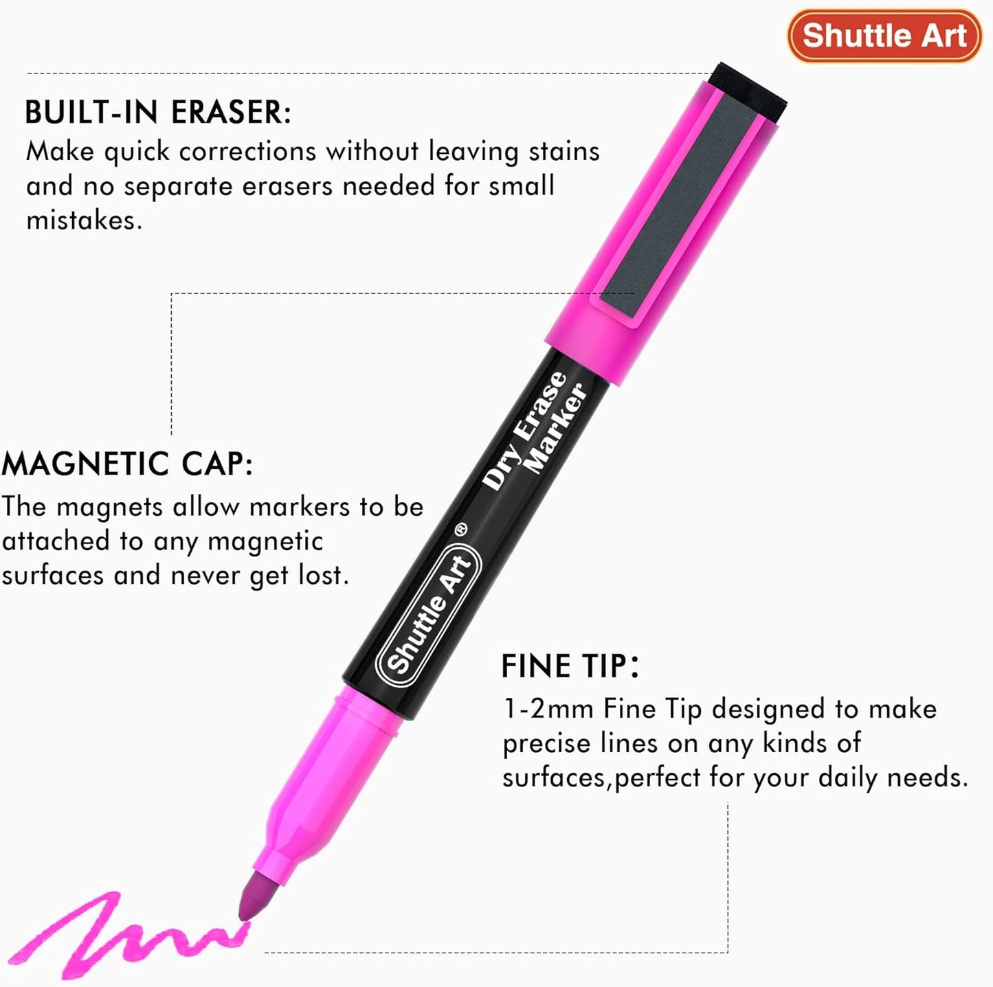 Shuttle Art Dry Erase Markers, 15 Colors Magnetic Whiteboard Markers, 