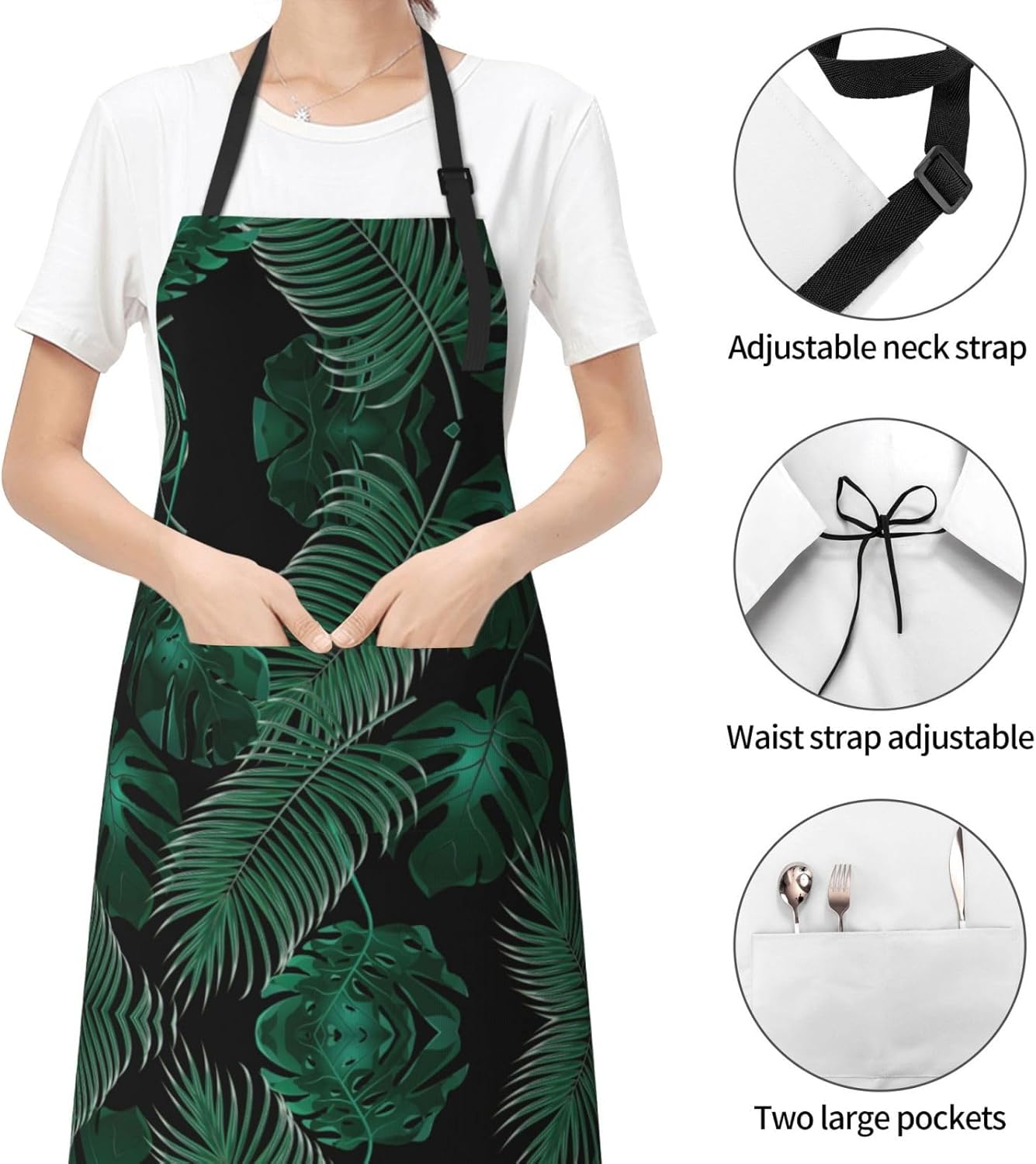 Banana Leaf Green print Waterproof chef's apron with pocket apron for kitchen cooking baking barbecue and gardening