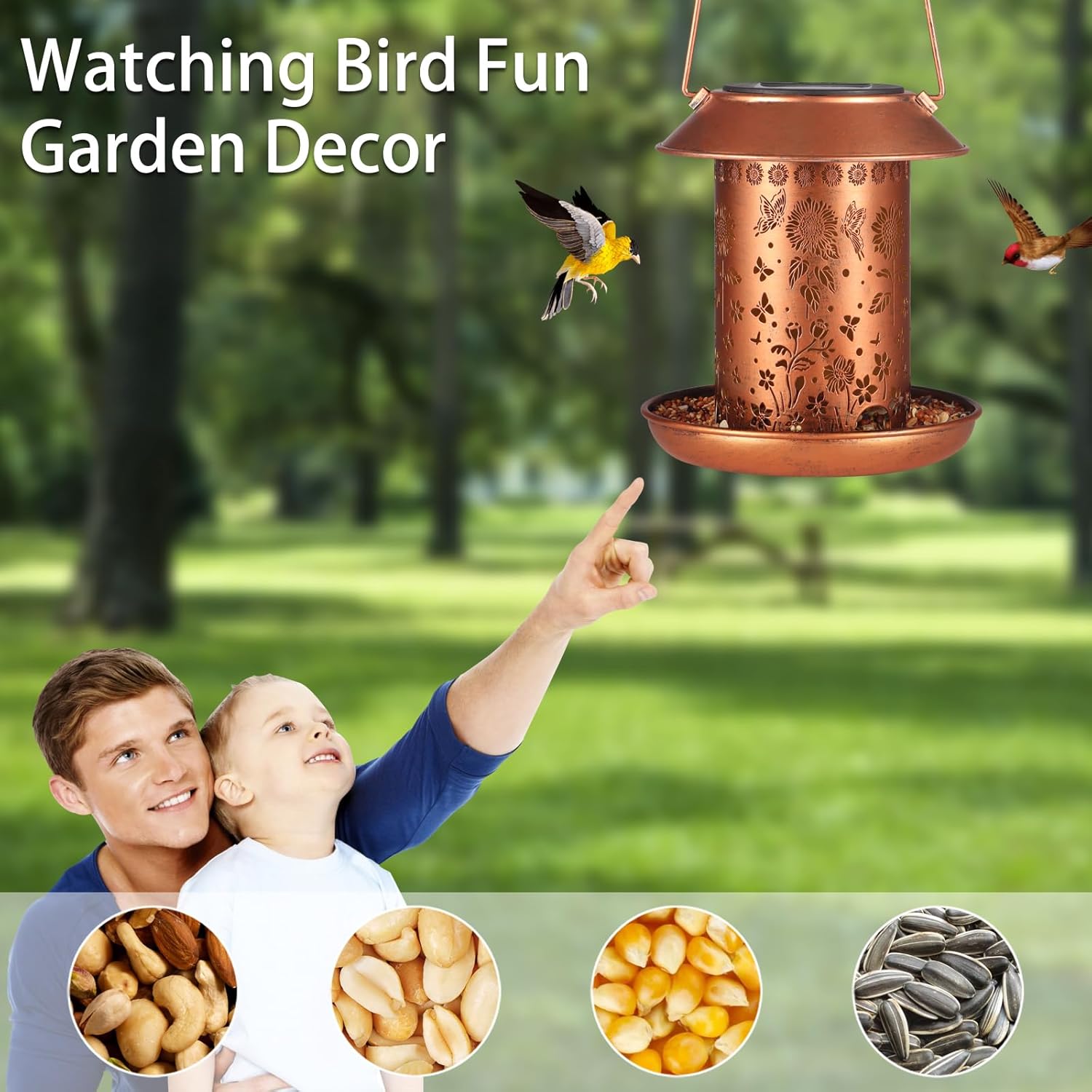 Sunflower Solar Bird Feeder for Outdoors Hanging Solar Lanterns Waterp