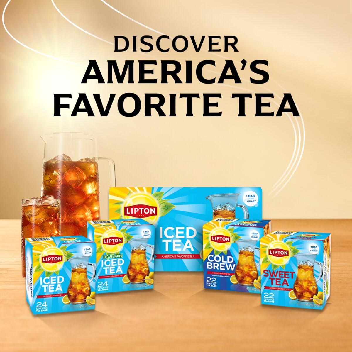 Lipton 콜드 브루 아이스 티백, 패밀리 사이즈 제로 칼로리, 끓이지 않고 쉽게 만들 수 있음, 티백 총 22개
