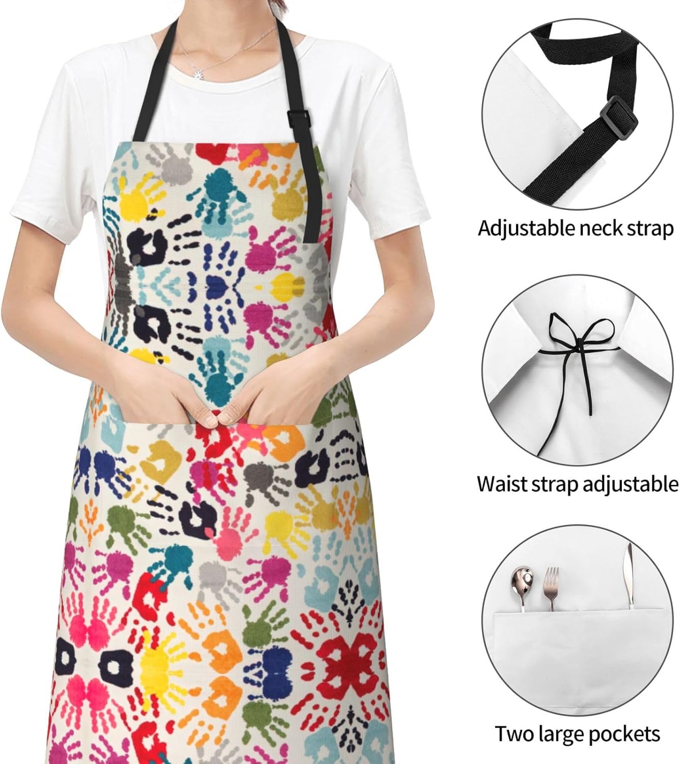 Hand Print print Waterproof apron with pocket adjustable cooking apron