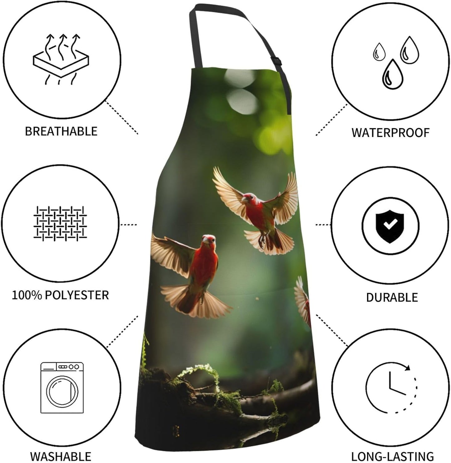 red Birds print Waterproof apron with pocket adjustable cooking apron for adult kitchen bibs to bake