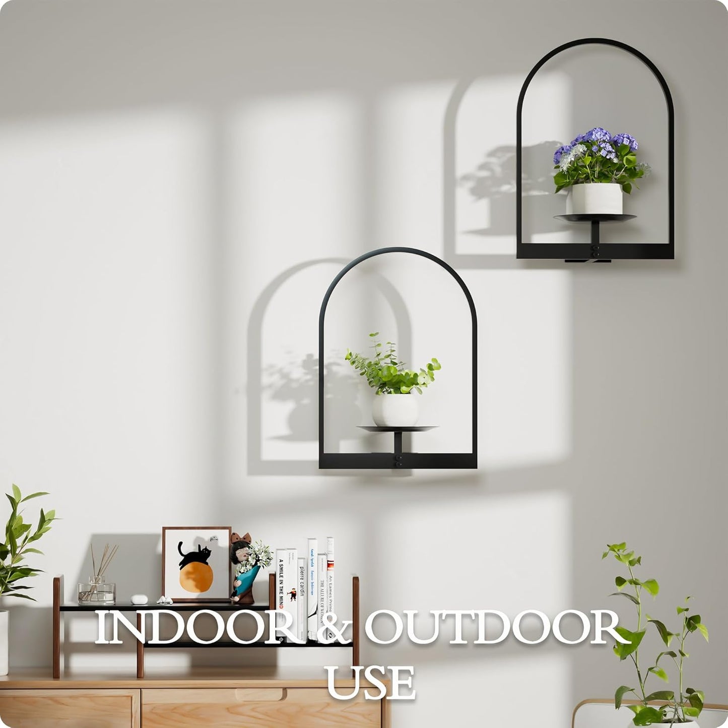 Black Metal Wall Plant Holder - 2-Pack Wall Mounted Plant Stands and Hanging Holders for Indoor Planter and Flower Pot - Arch Decor Shelf for Plant Storage (Pot Not Included)